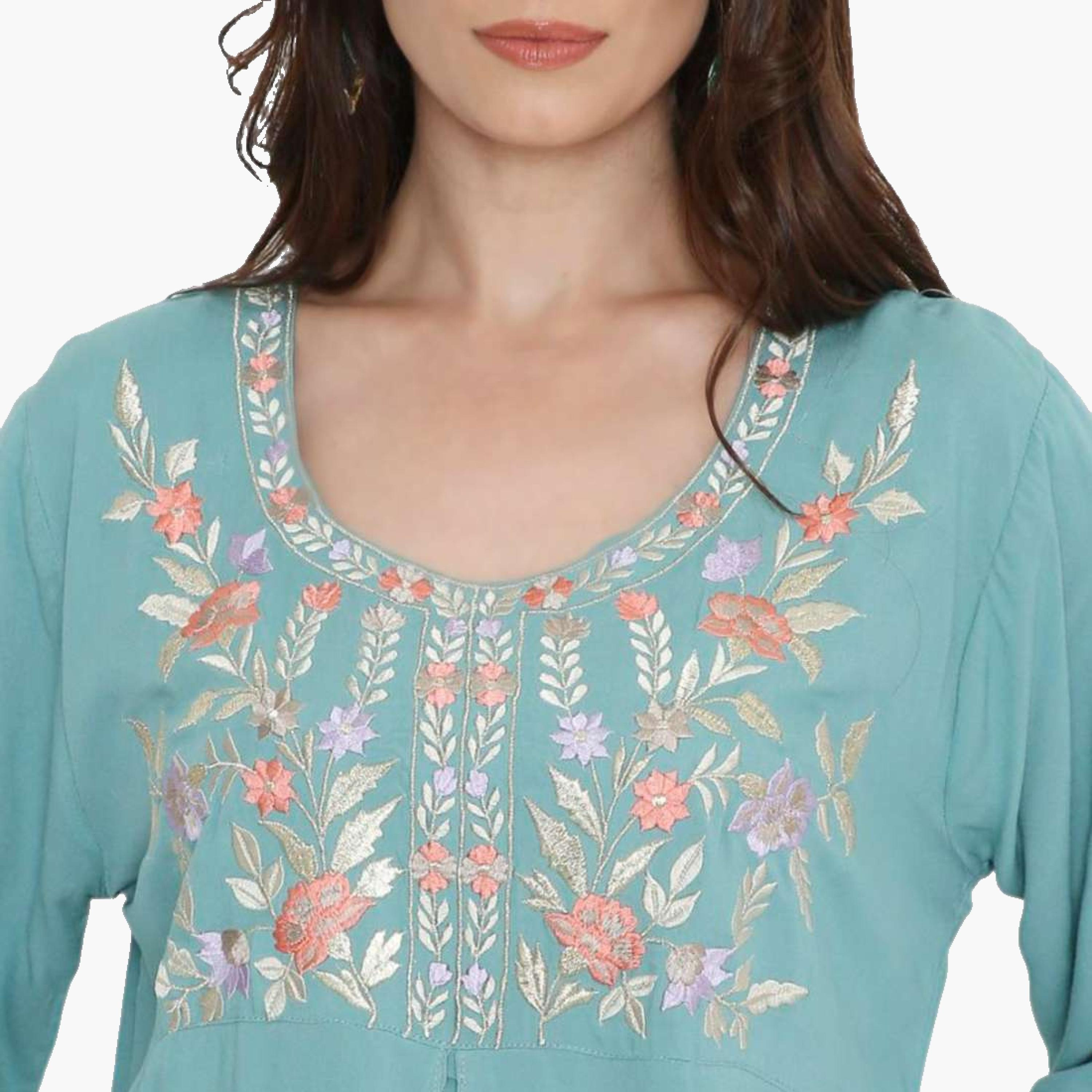 HanaandSara Floral Embroidered Women's Evening Tiered Jalabiya-women-arabicclothing-jalabiyas-image-2