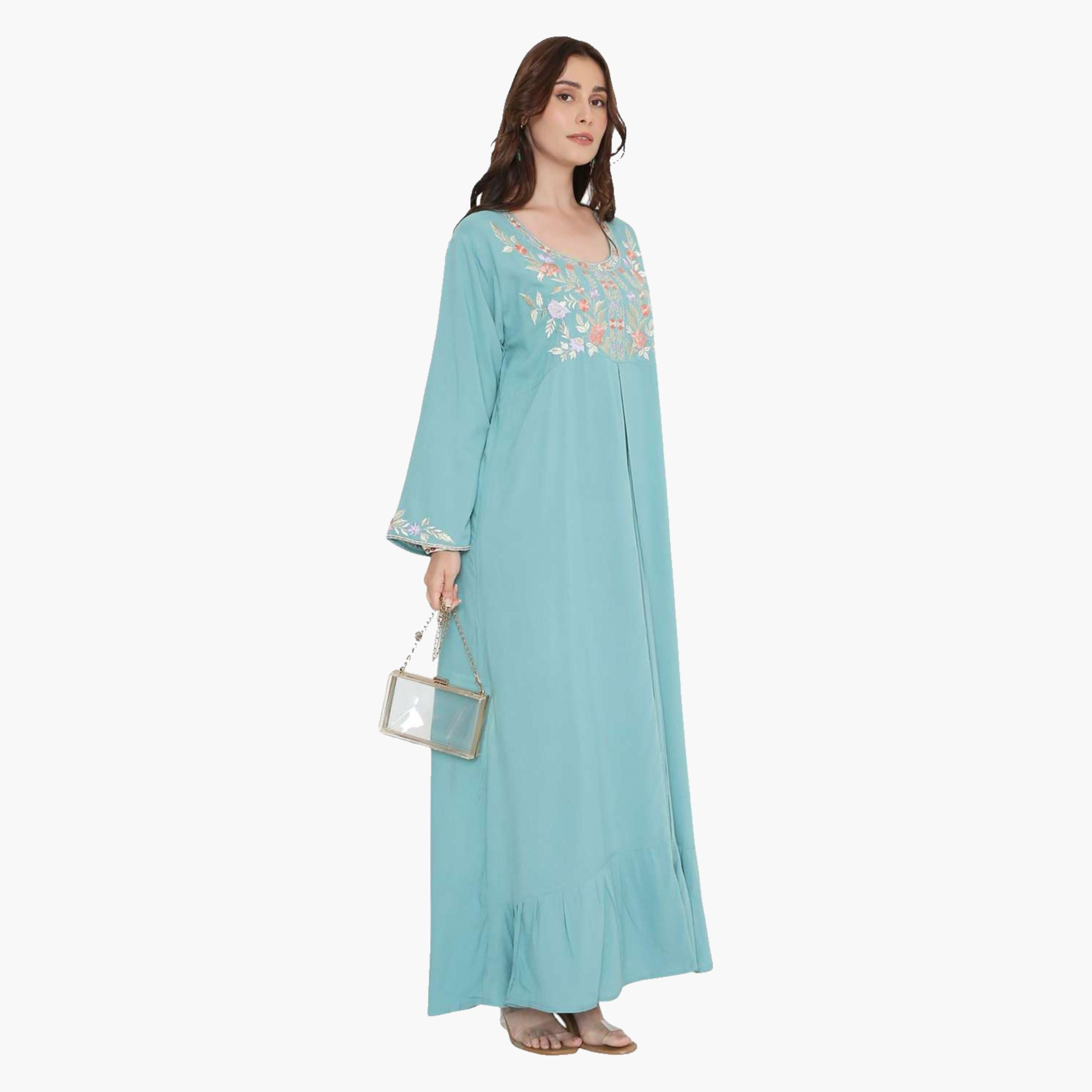 HanaandSara Floral Embroidered Women's Evening Tiered Jalabiya-women-arabicclothing-jalabiyas-image-3