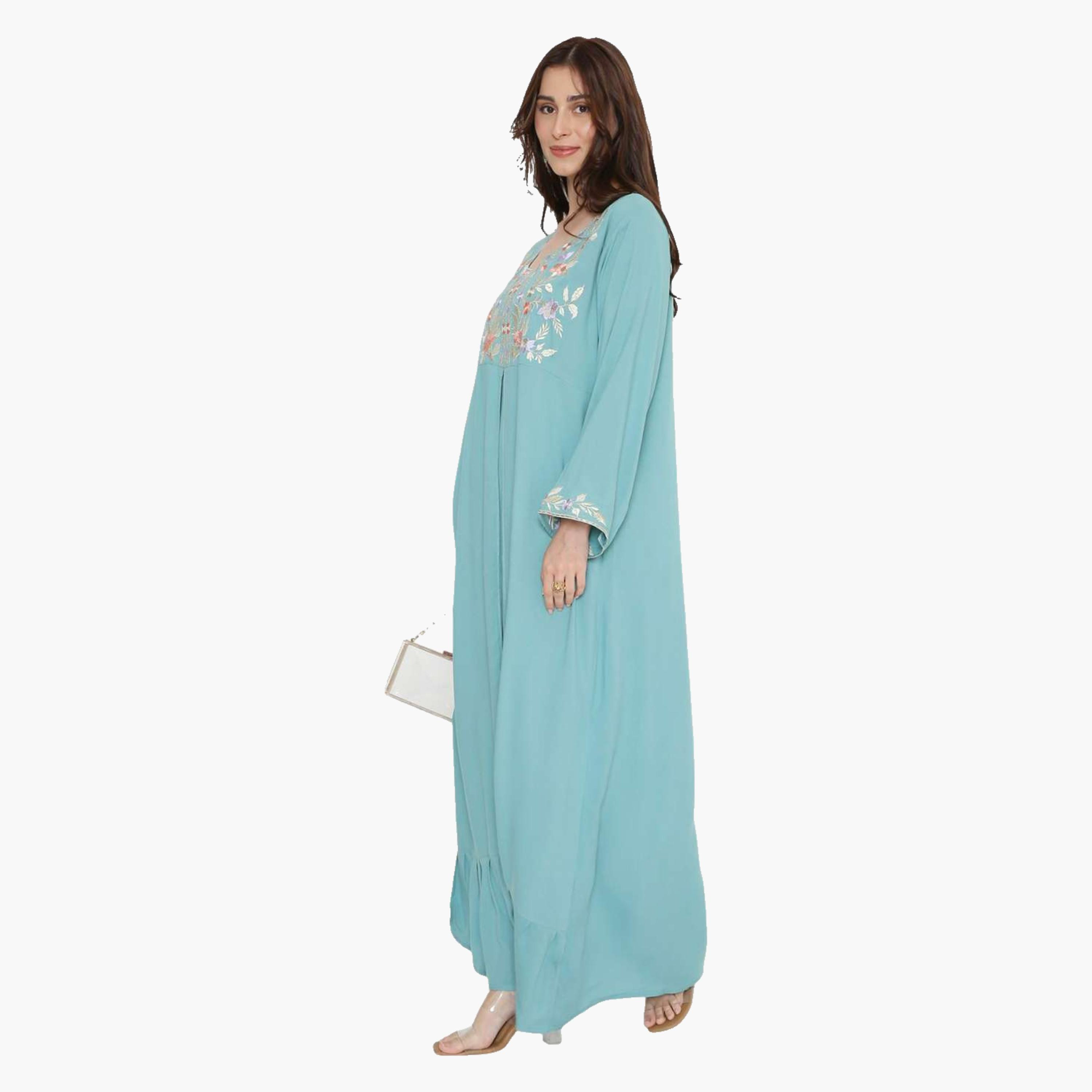 HanaandSara Floral Embroidered Women's Evening Tiered Jalabiya-women-arabicclothing-jalabiyas-image-4