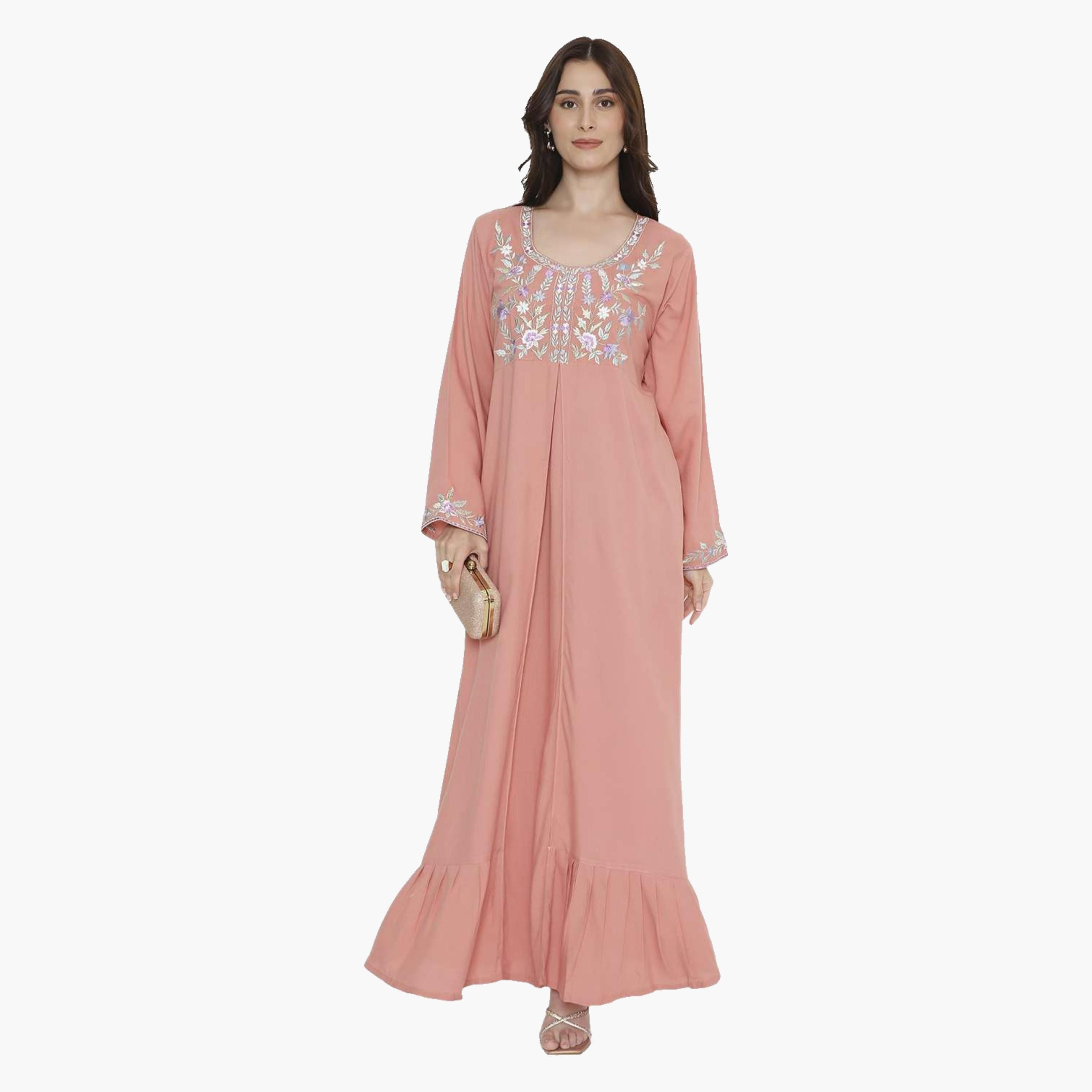 HanaandSara Floral Embroidered Women's Evening Tiered Jalabiya-women-arabicclothing-jalabiyas-image-6