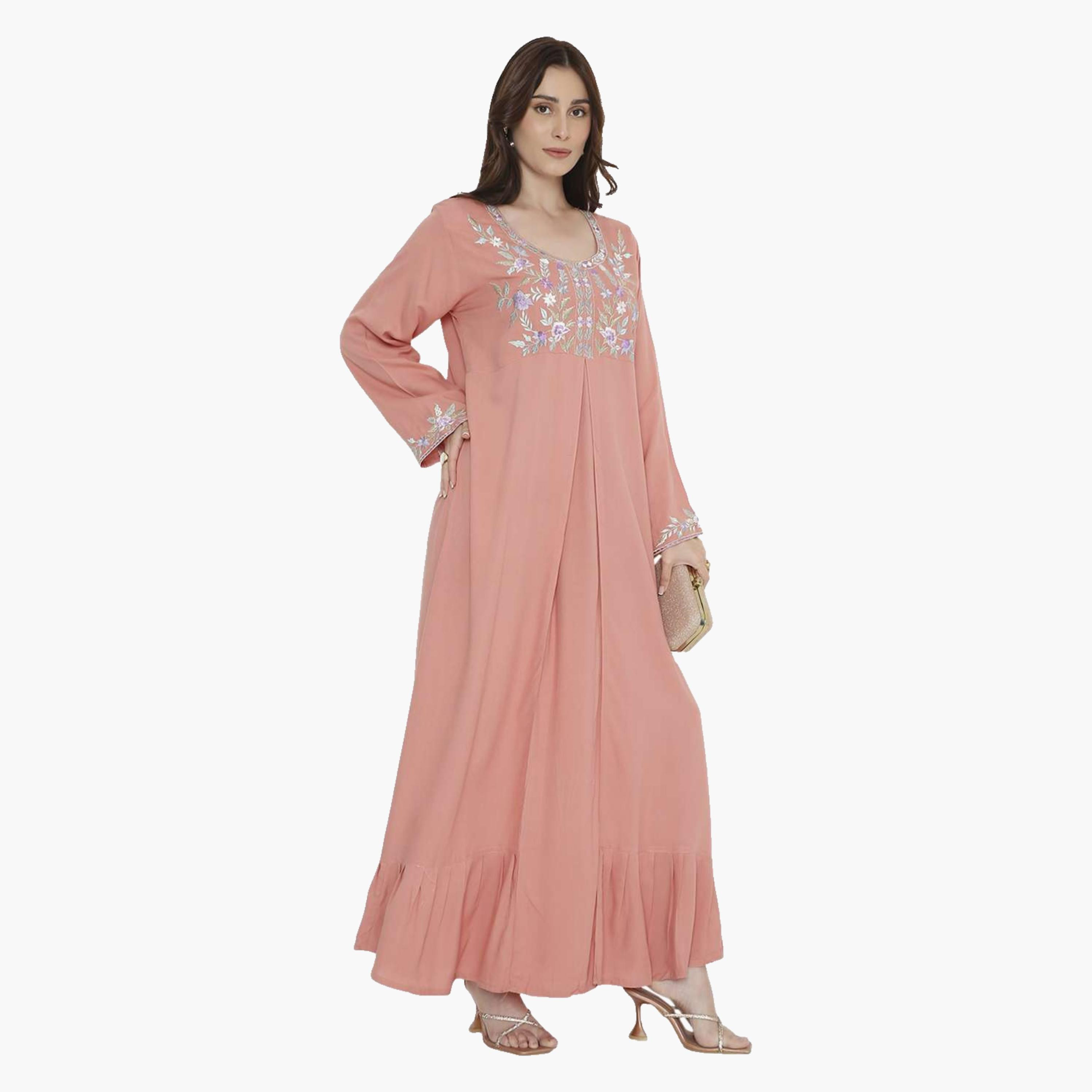 HanaandSara Floral Embroidered Women's Evening Tiered Jalabiya-women-arabicclothing-jalabiyas-image-8