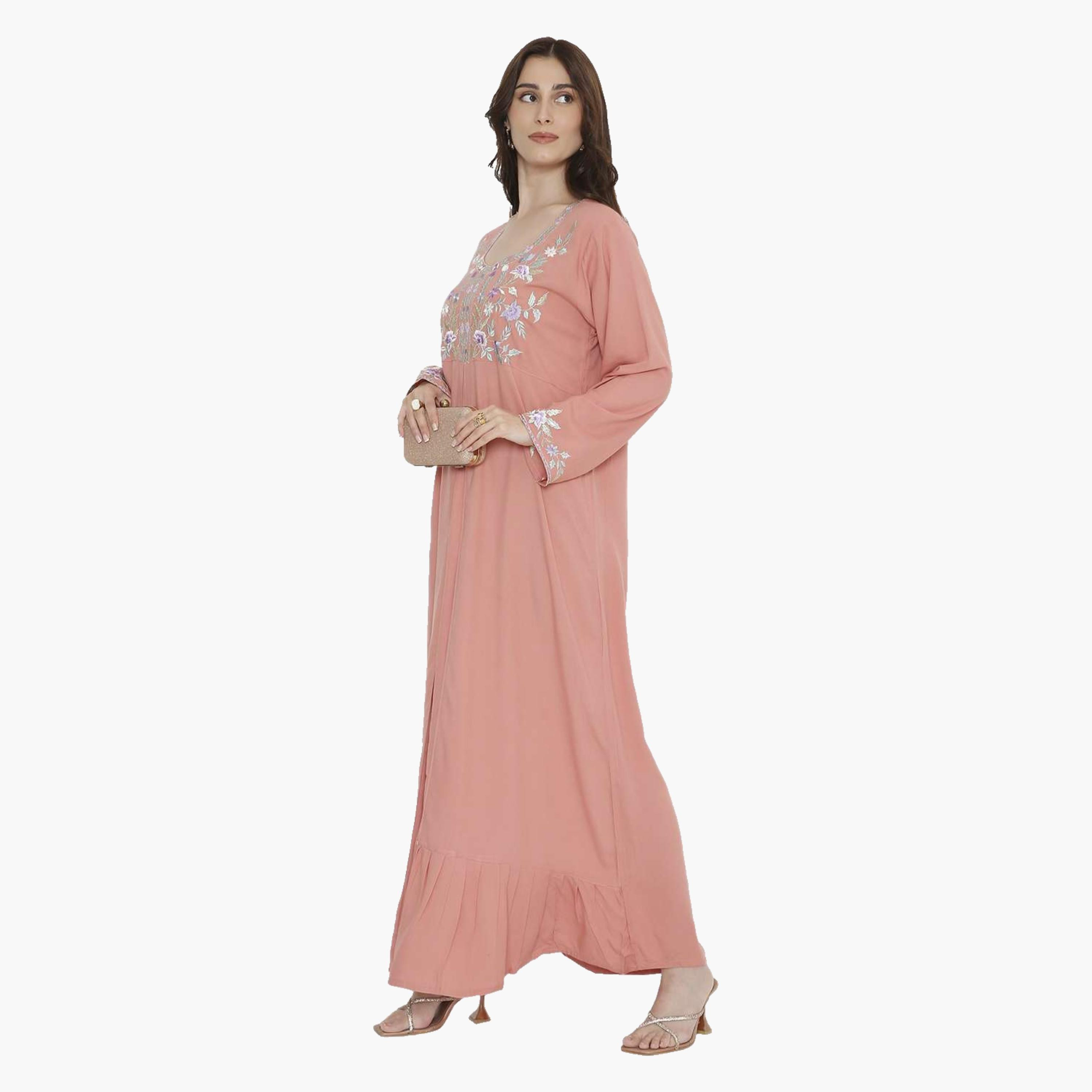 HanaandSara Floral Embroidered Women's Evening Tiered Jalabiya-women-arabicclothing-jalabiyas-image-9