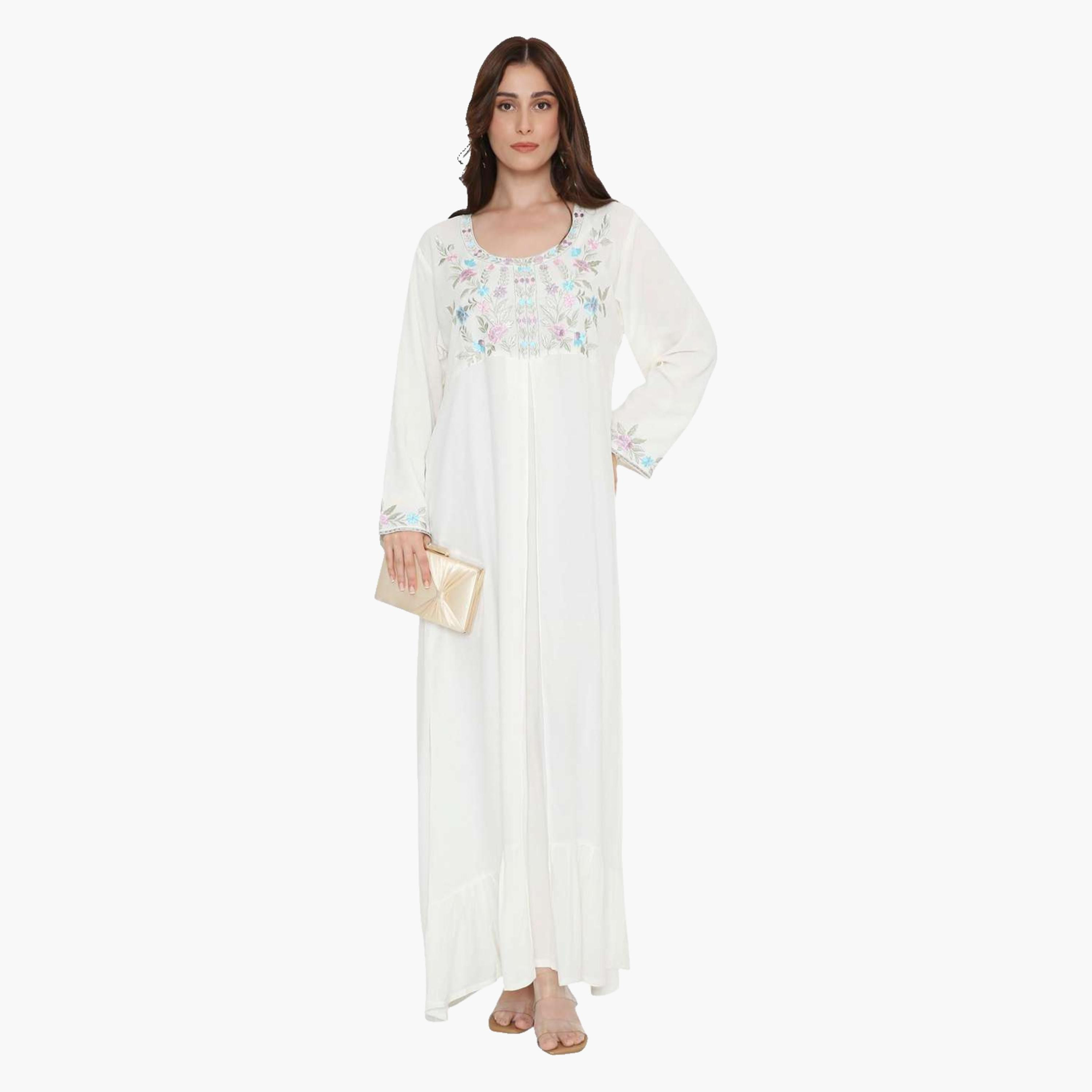 HanaandSara Floral Embroidered Women's Evening Tiered Jalabiya-women-arabicclothing-jalabiyas-image-11