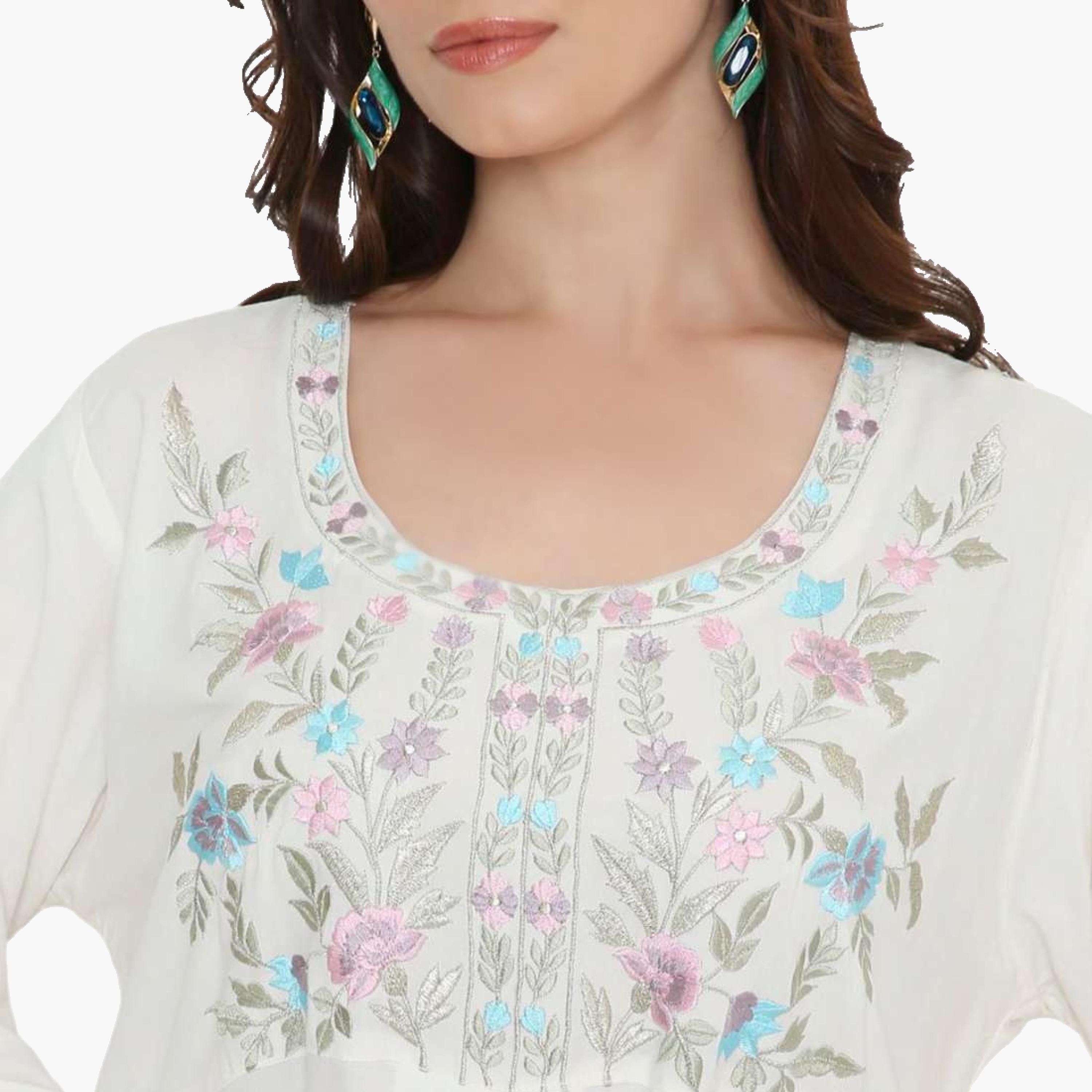 HanaandSara Floral Embroidered Women's Evening Tiered Jalabiya-women-arabicclothing-jalabiyas-image-12