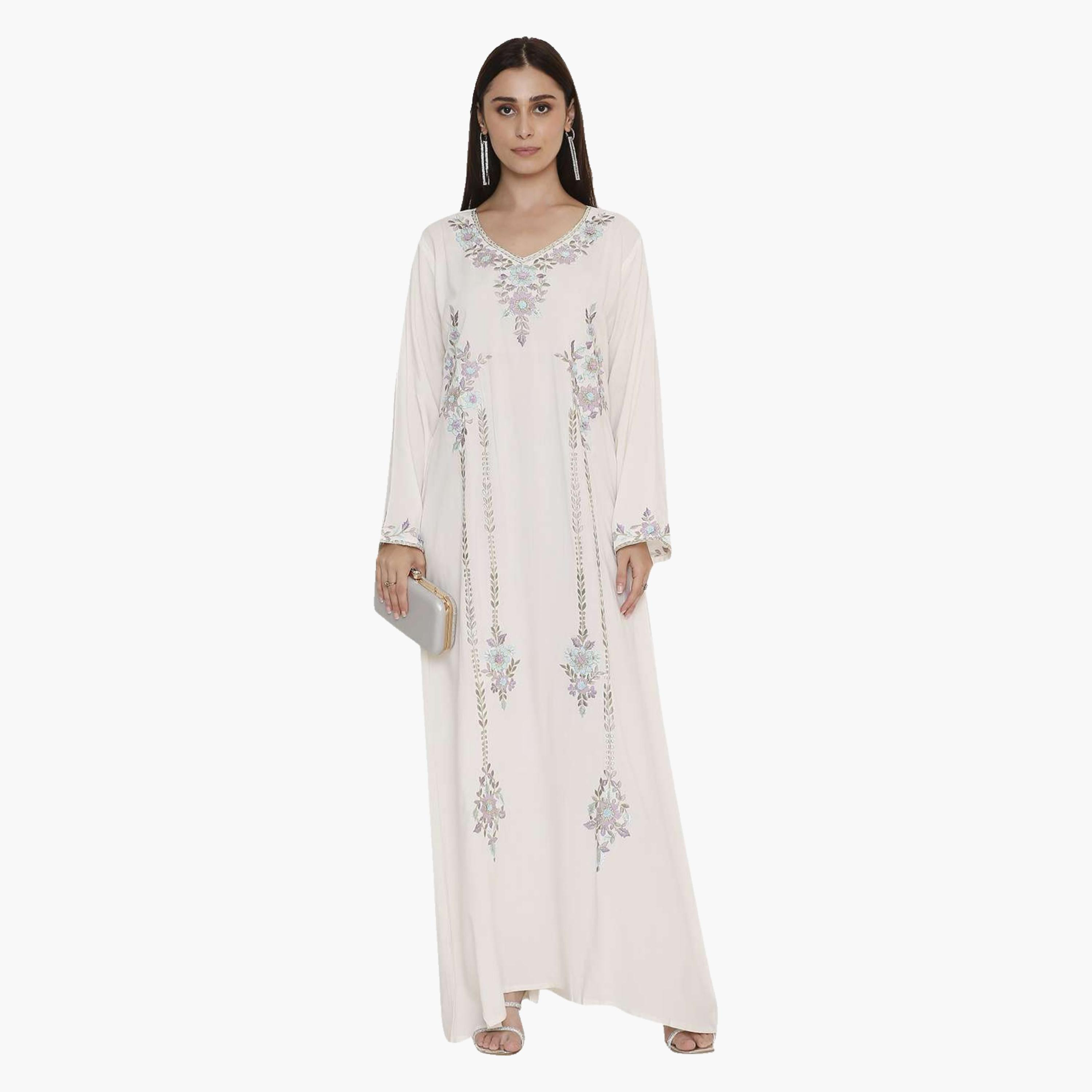HanaandSara Floral Embroidered Women's Evening Jalabiya-women-arabicclothing-jalabiyas-image-1