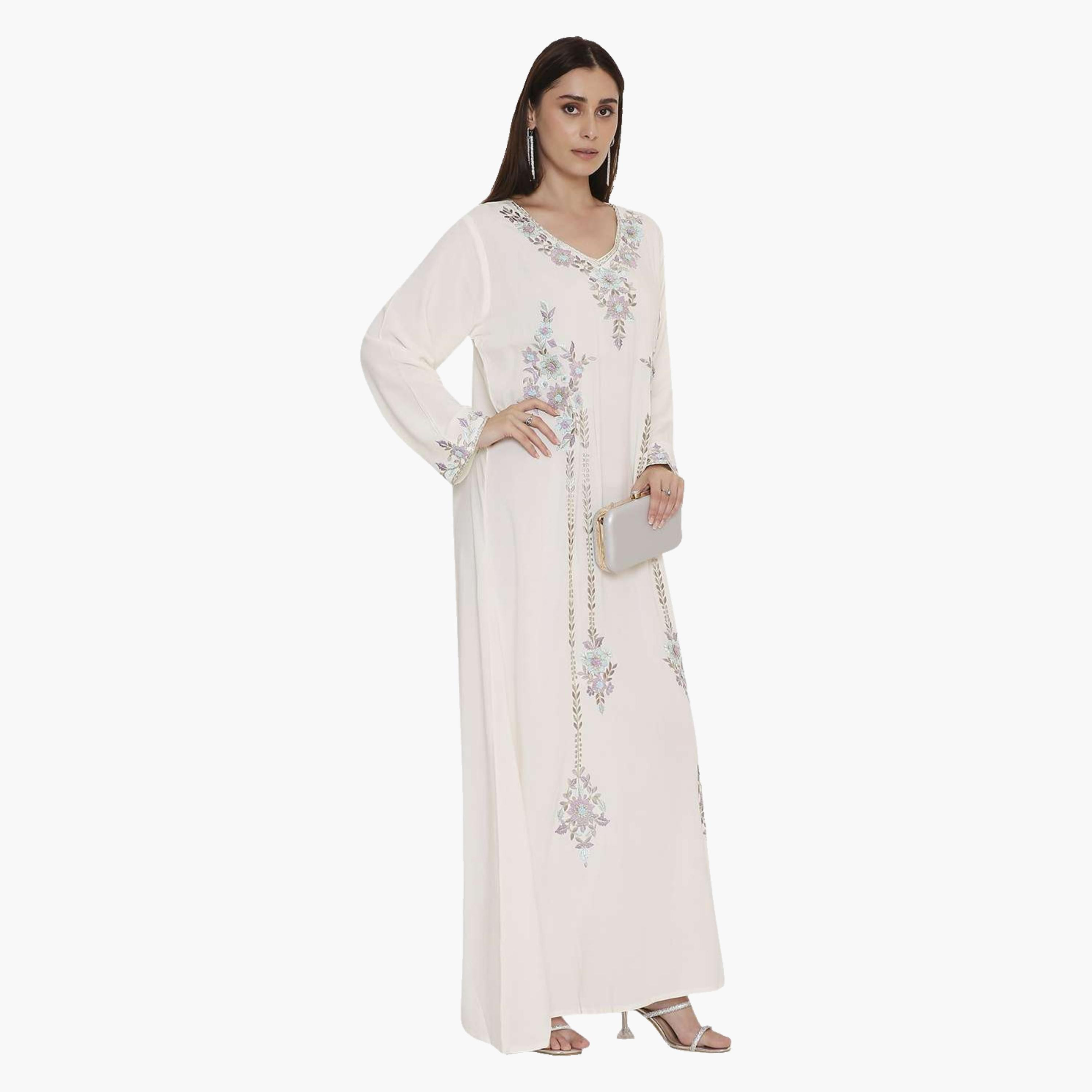 HanaandSara Floral Embroidered Women's Evening Jalabiya-women-arabicclothing-jalabiyas-image-3