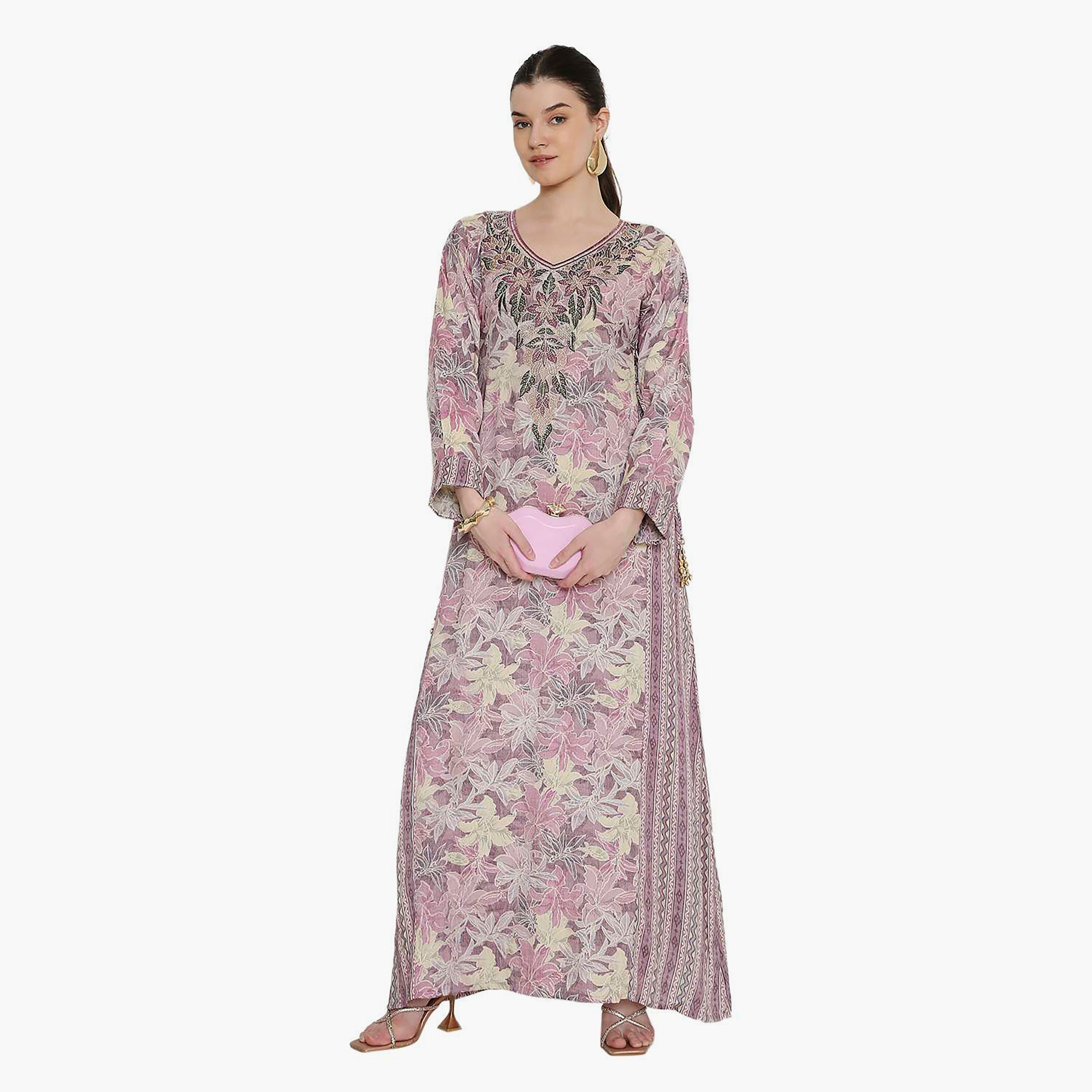 Hana & Sara All Over Floral Printed and Embroidered Women's Jalabiya-women-arabicclothing-jalabiyas-image-1
