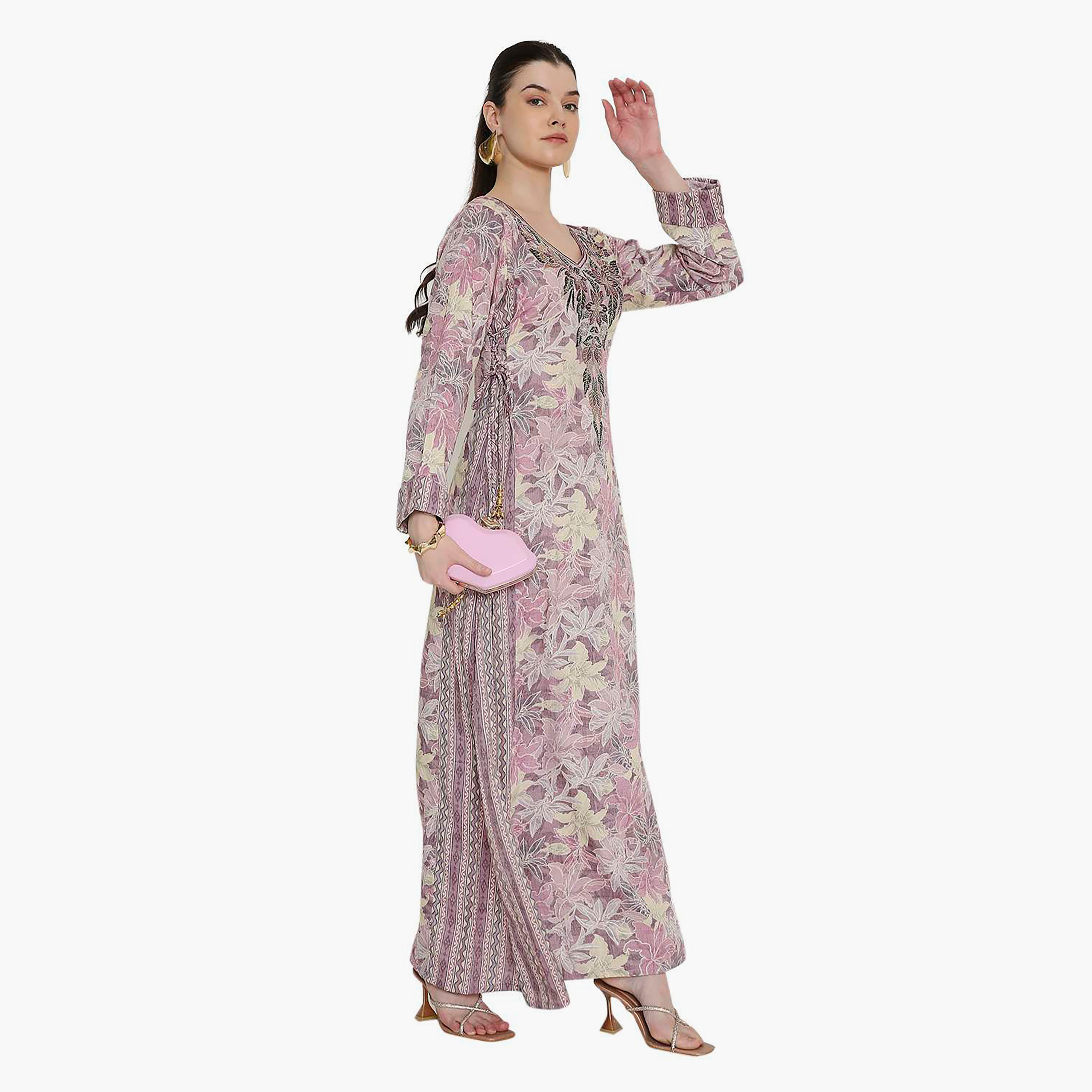 Hana & Sara All Over Floral Printed and Embroidered Women's Jalabiya-women-arabicclothing-jalabiyas-image-3