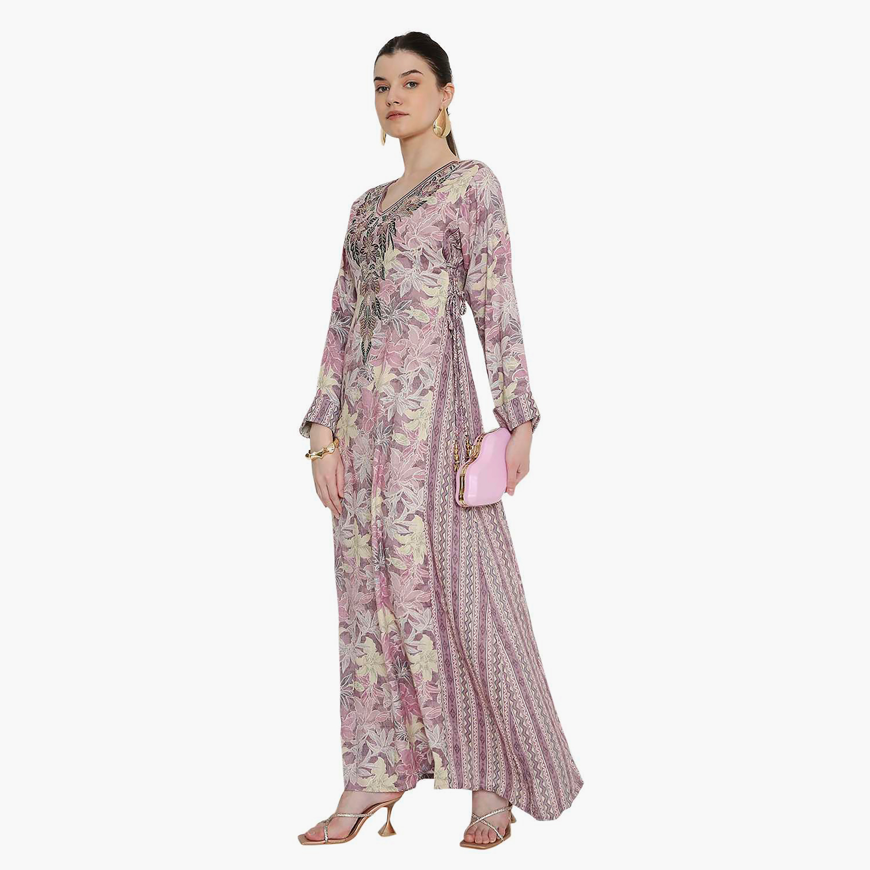 Hana & Sara All Over Floral Printed and Embroidered Women's Jalabiya-women-arabicclothing-jalabiyas-image-4