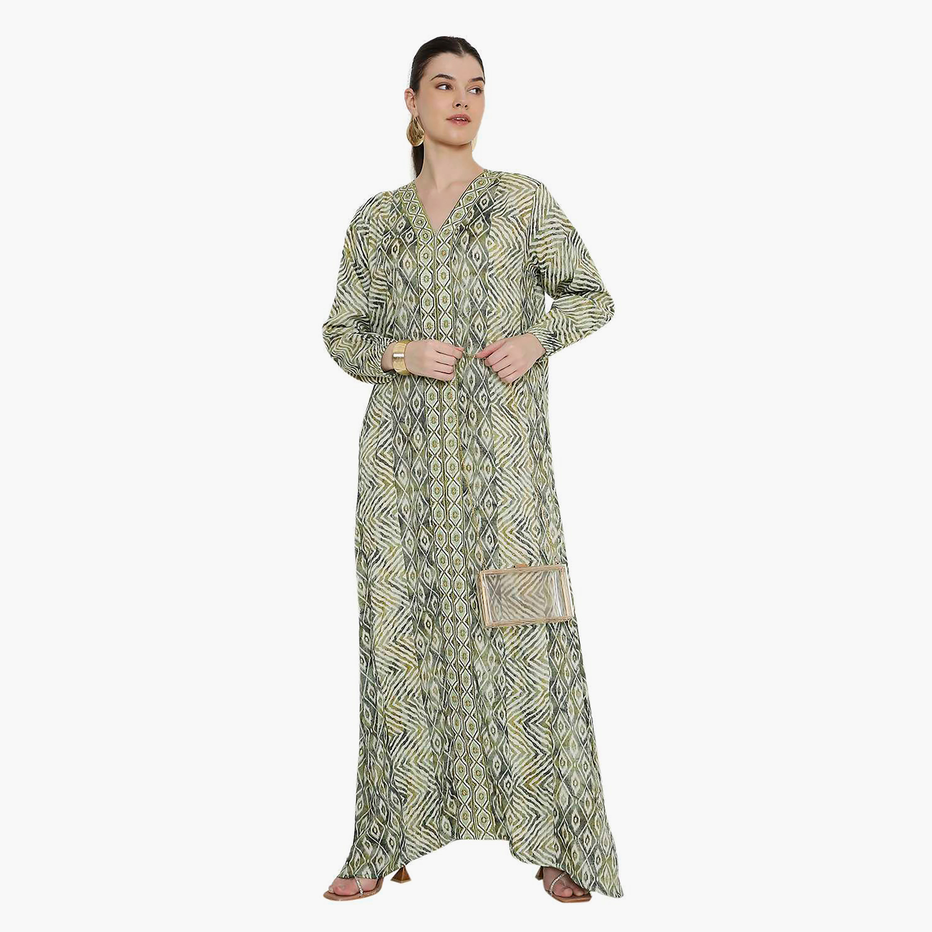 Hana & Sara Chevron Striped and Embroidered Women's Jalabiya-women-arabicclothing-jalabiyas-image-6