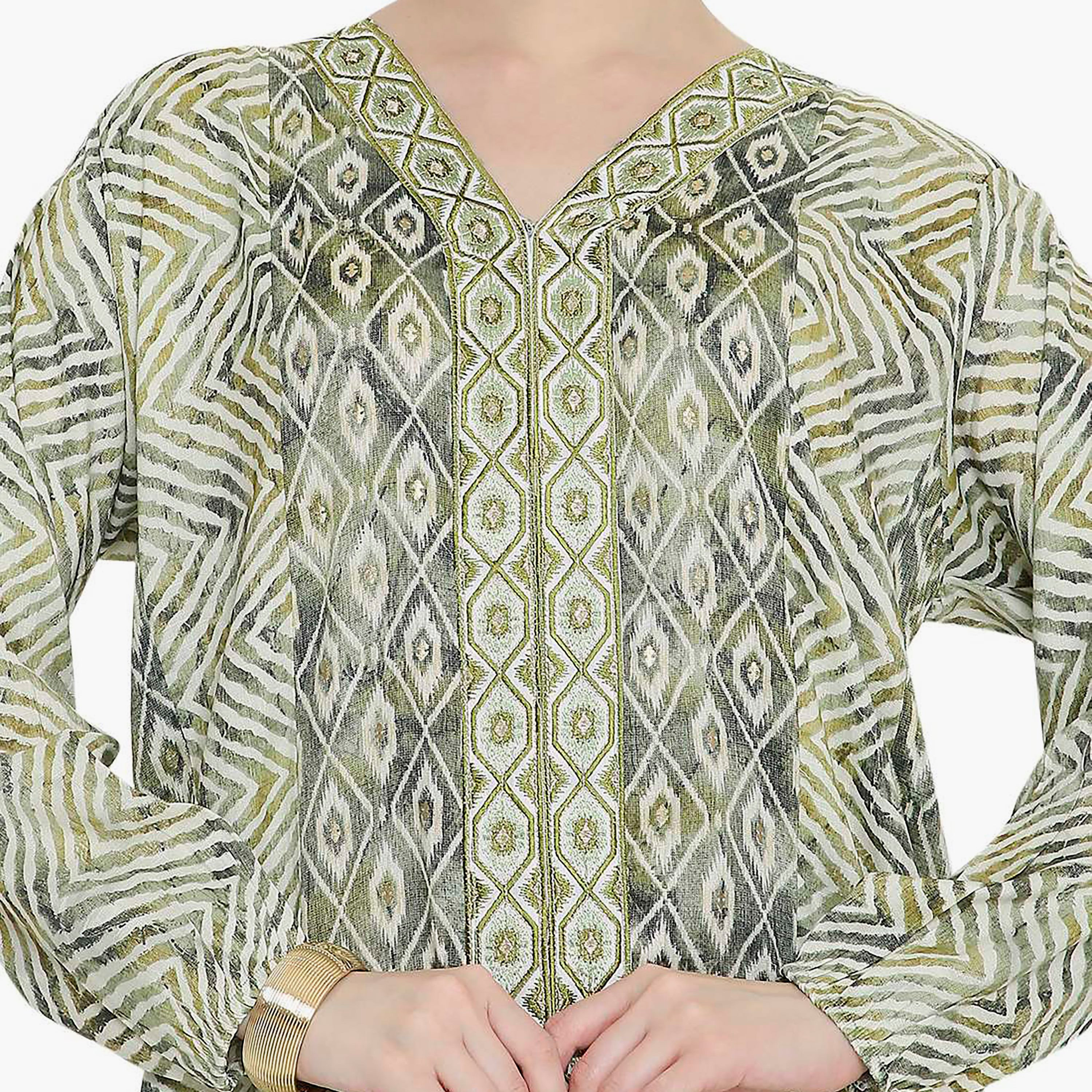 Hana & Sara Chevron Striped and Embroidered Women's Jalabiya-women-arabicclothing-jalabiyas-image-7