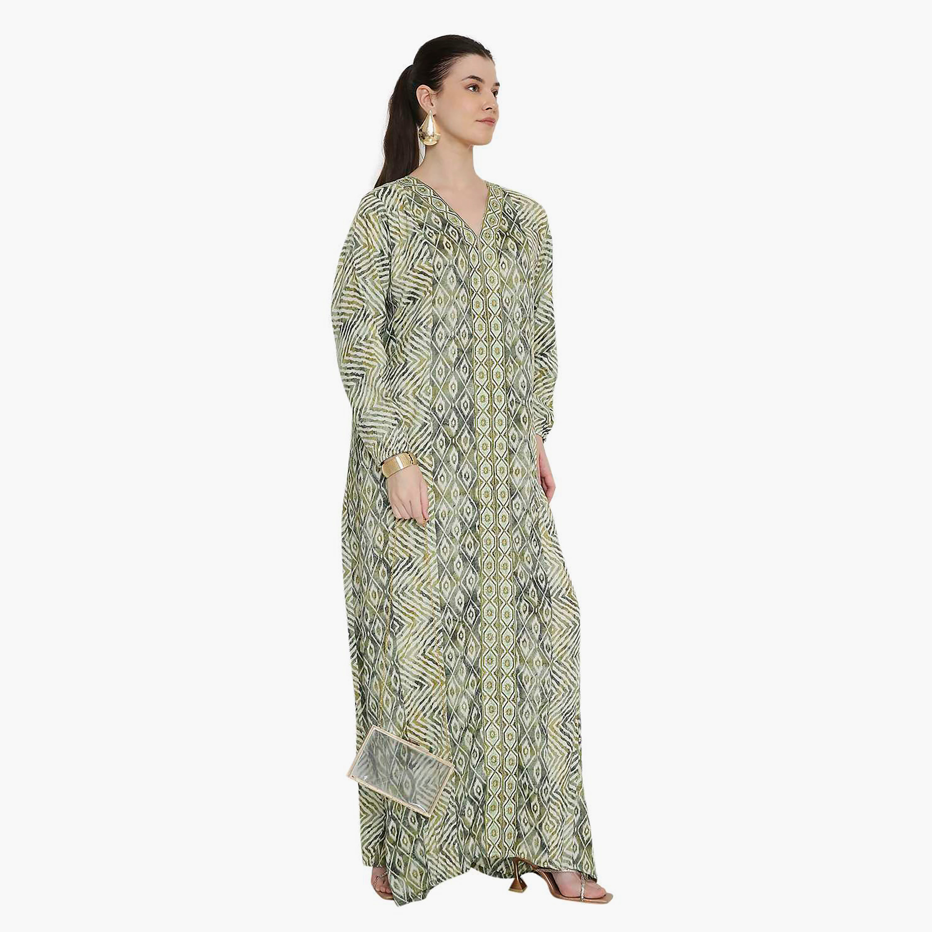 Hana & Sara Chevron Striped and Embroidered Women's Jalabiya-women-arabicclothing-jalabiyas-image-8