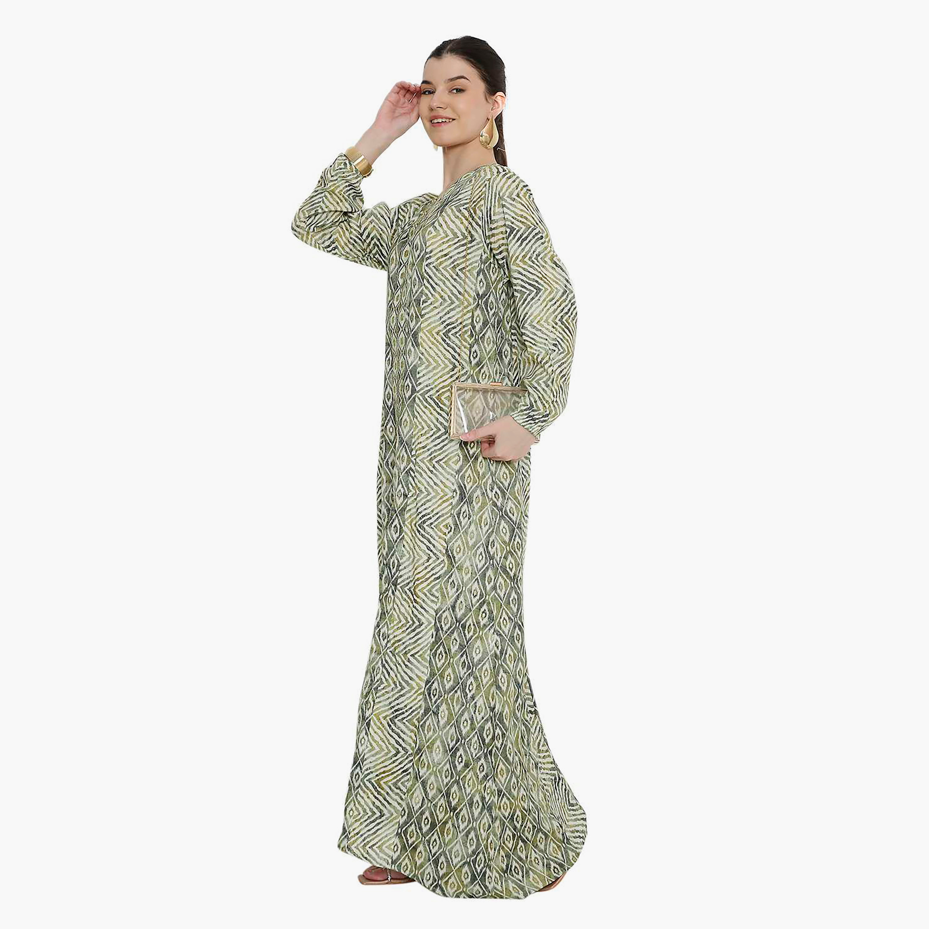 Hana & Sara Chevron Striped and Embroidered Women's Jalabiya-women-arabicclothing-jalabiyas-image-9