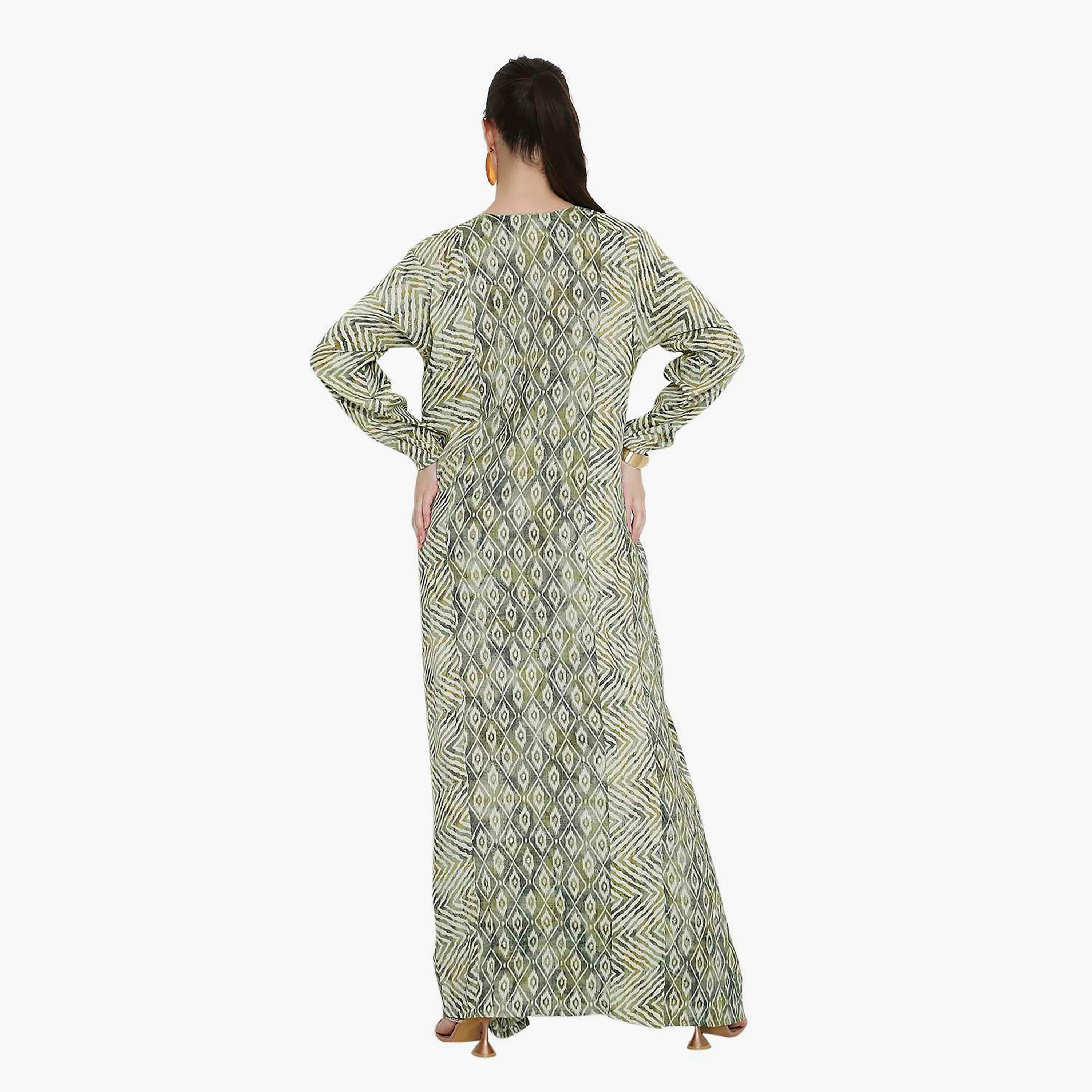Hana & Sara Chevron Striped and Embroidered Women's Jalabiya-women-arabicclothing-jalabiyas-image-10