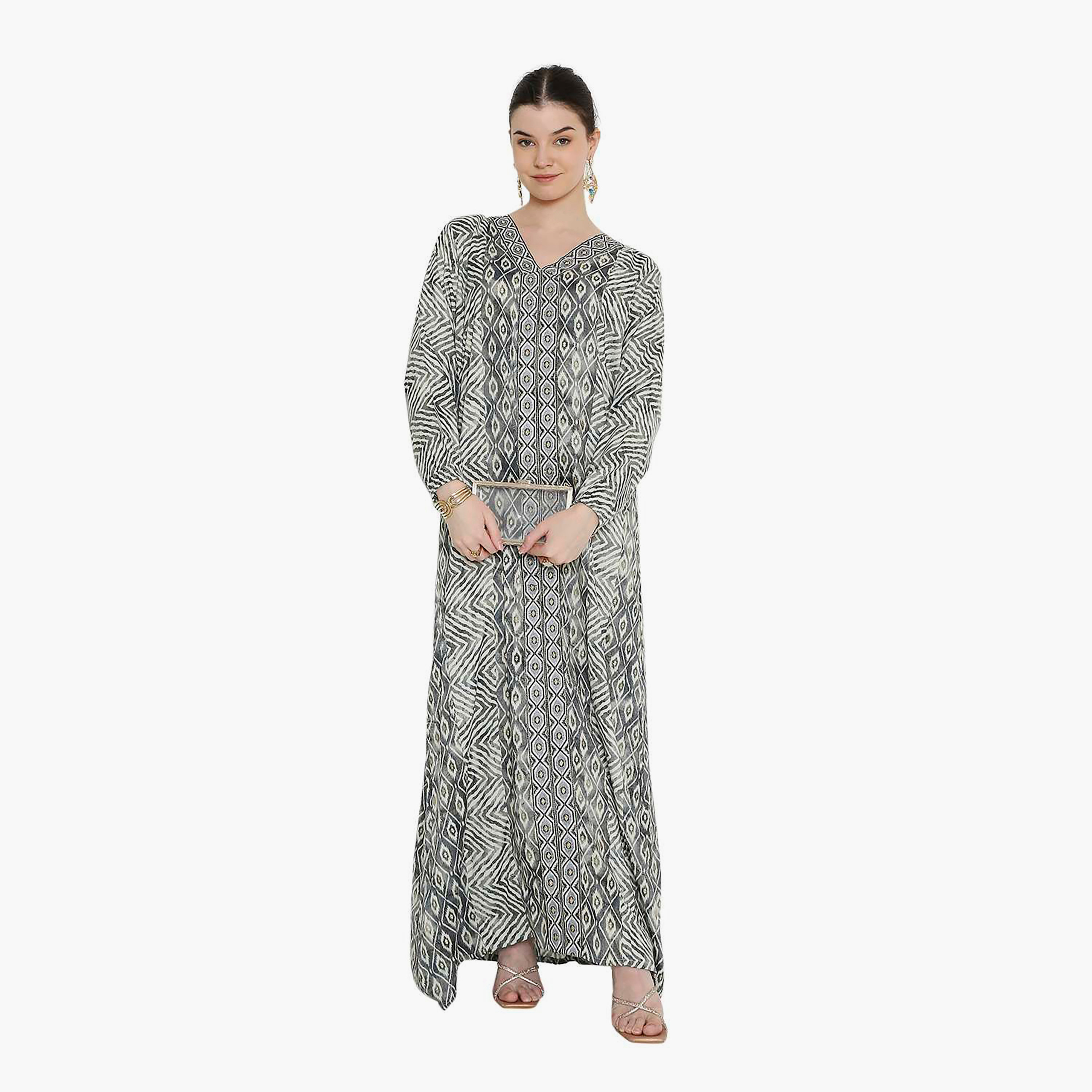 Hana & Sara Chevron Striped and Embroidered Women's Jalabiya-women-arabicclothing-jalabiyas-image-11