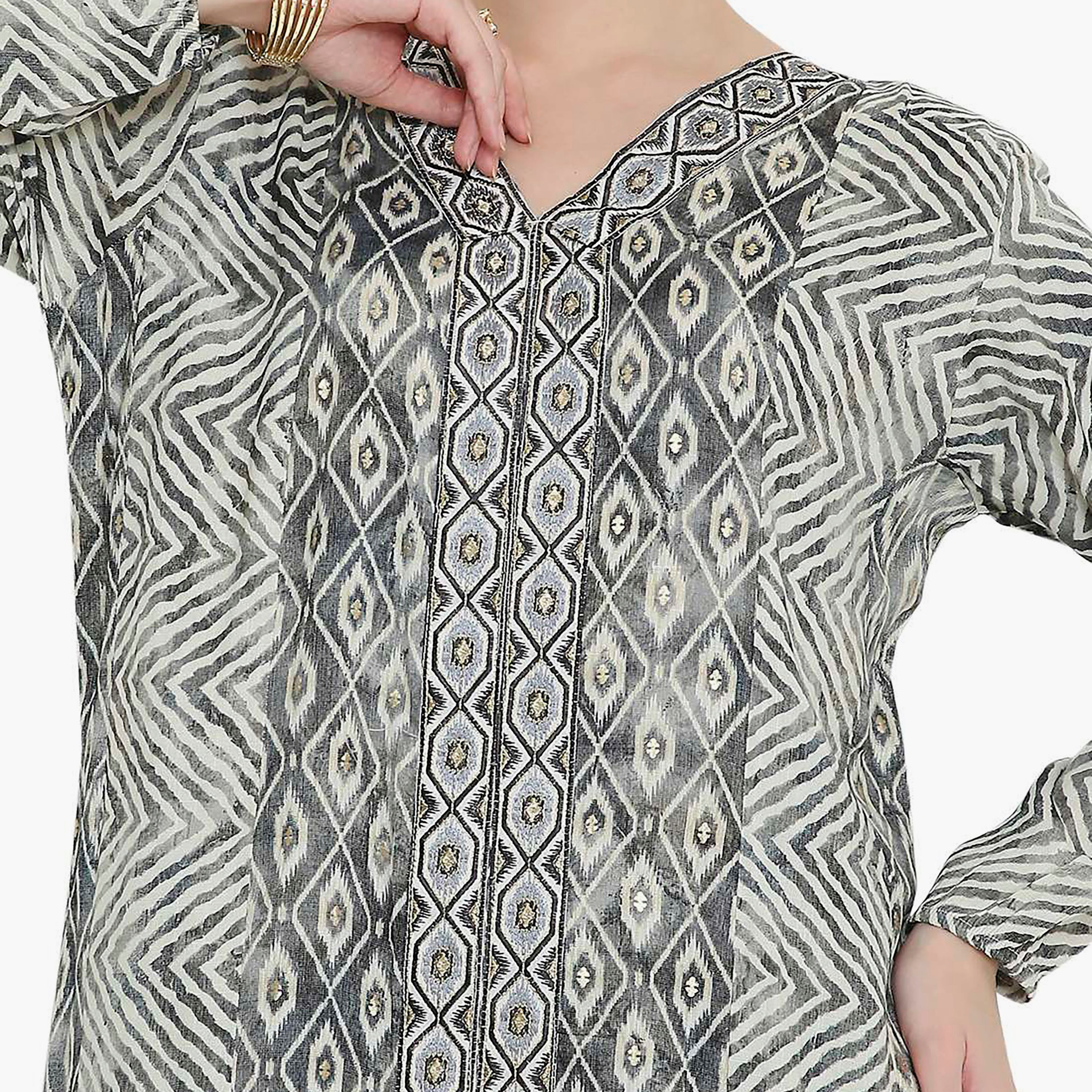 Hana & Sara Chevron Striped and Embroidered Women's Jalabiya-women-arabicclothing-jalabiyas-image-12