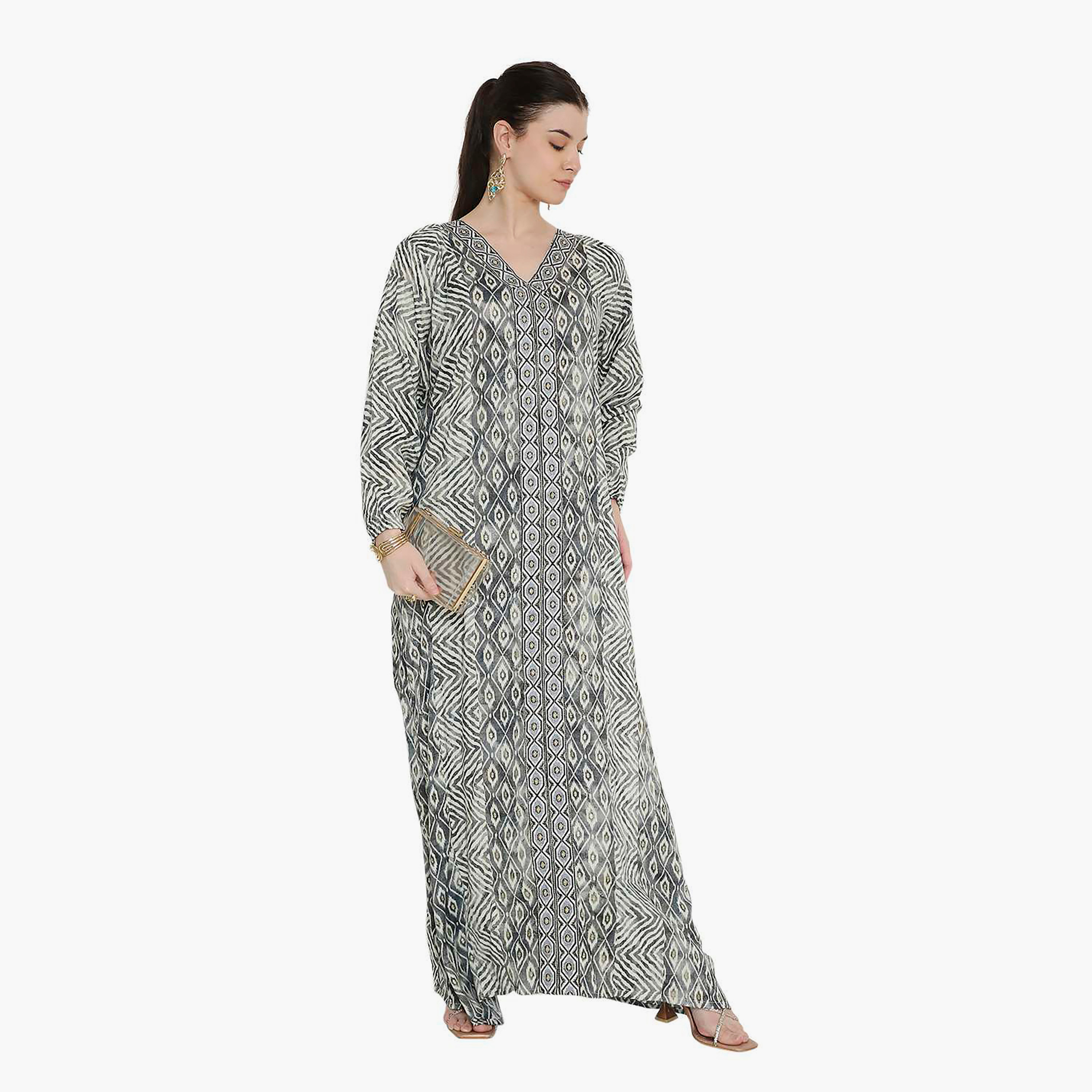 Hana & Sara Chevron Striped and Embroidered Women's Jalabiya-women-arabicclothing-jalabiyas-image-13
