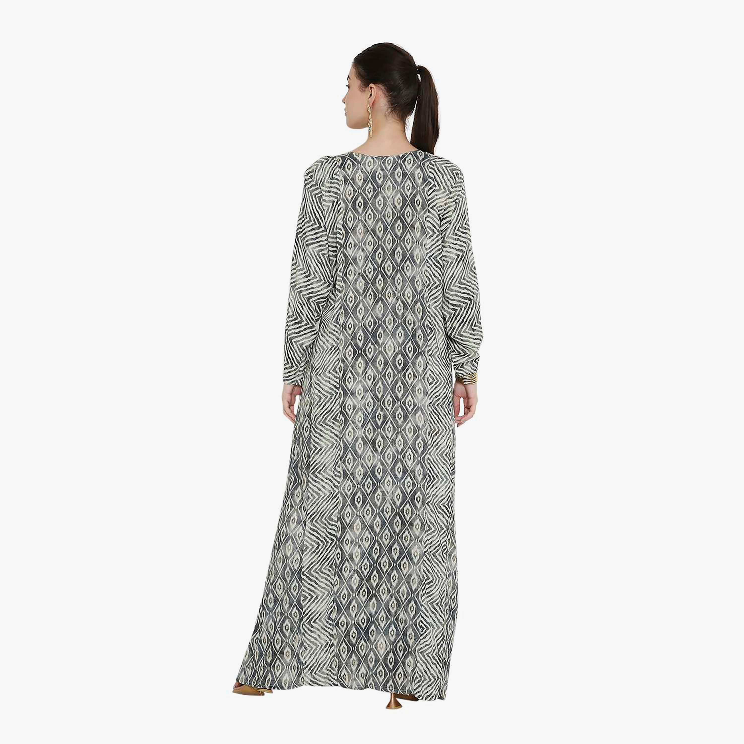 Hana & Sara Chevron Striped and Embroidered Women's Jalabiya-women-arabicclothing-jalabiyas-image-15