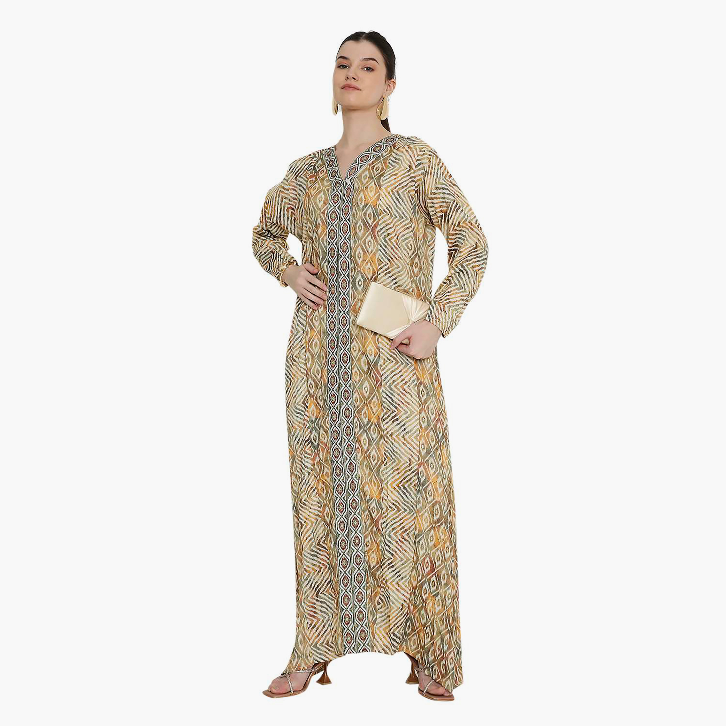 Hana & Sara Chevron Striped and Embroidered Women's Jalabiya-women-arabicclothing-jalabiyas-image-16
