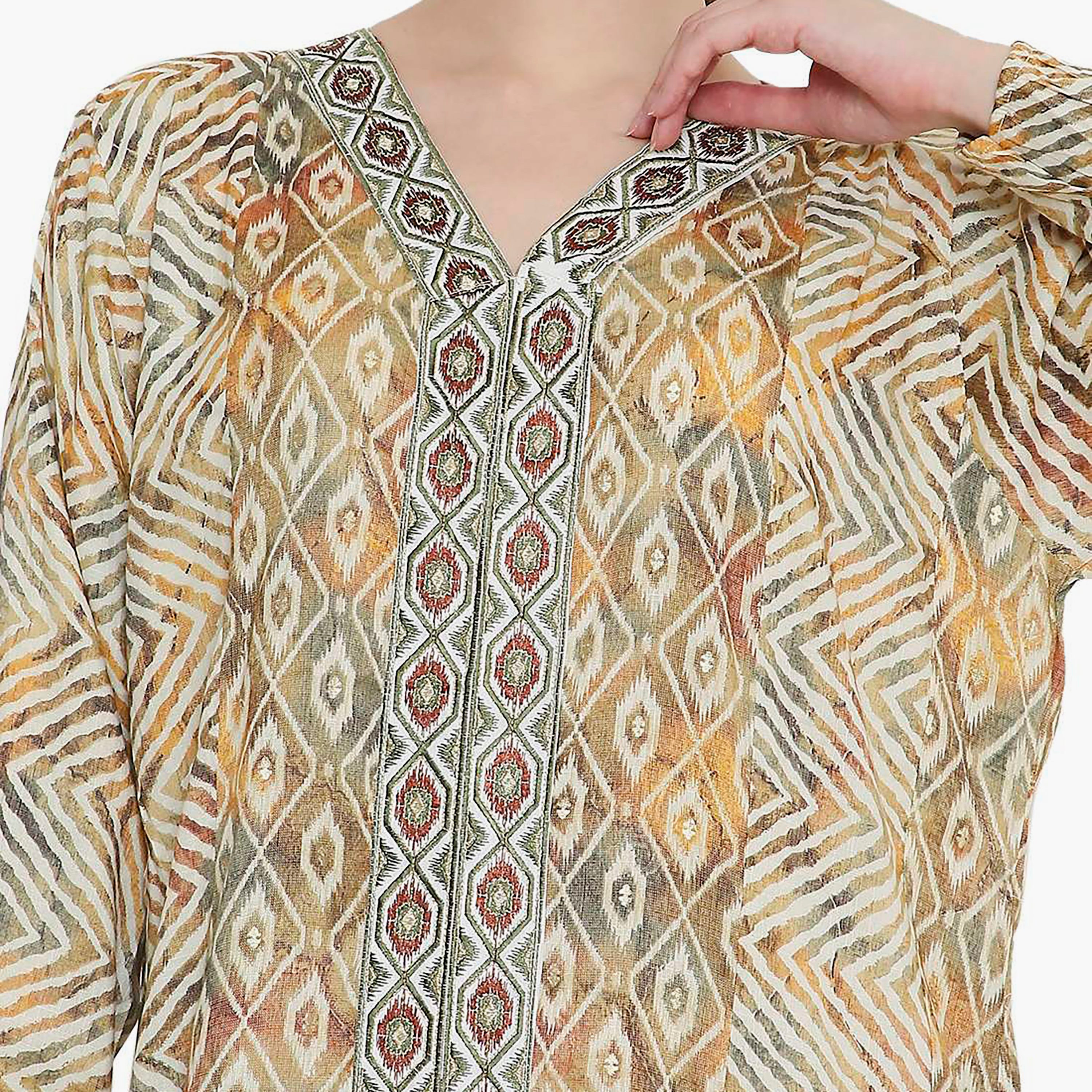 Hana & Sara Chevron Striped and Embroidered Women's Jalabiya-women-arabicclothing-jalabiyas-image-17