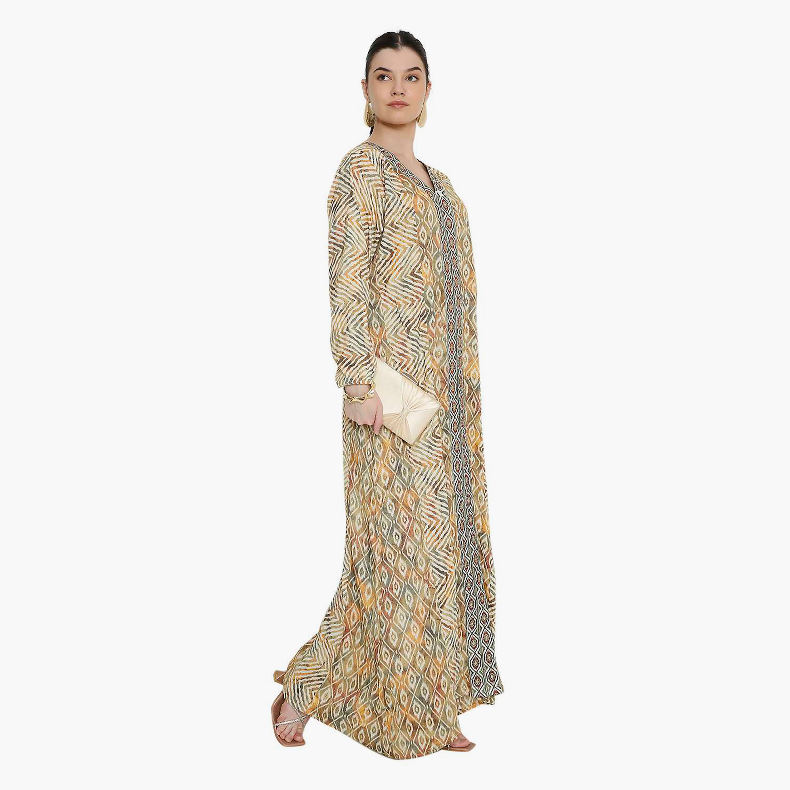 Hana & Sara Chevron Striped and Embroidered Women's Jalabiya-women-arabicclothing-jalabiyas-image-18