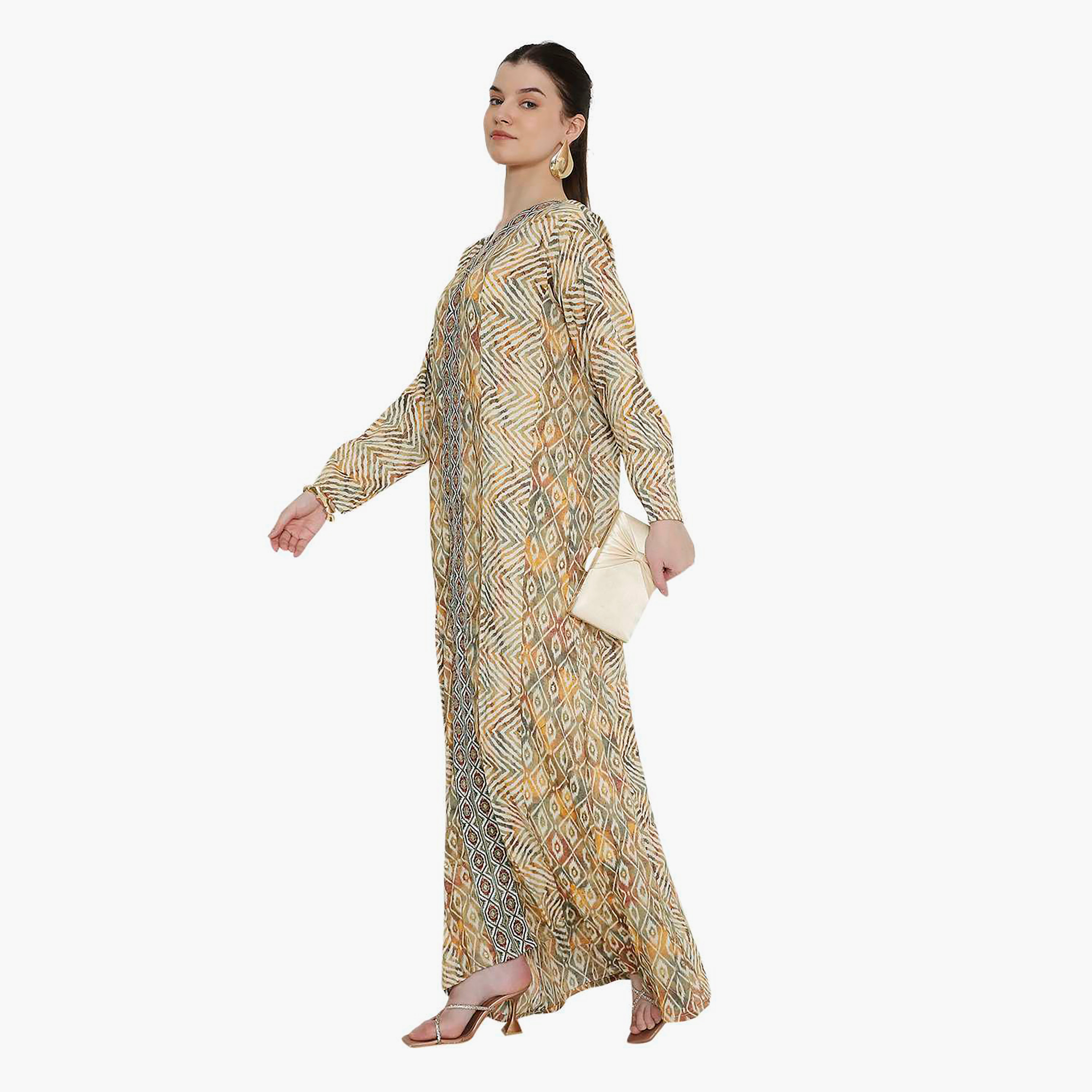 Hana & Sara Chevron Striped and Embroidered Women's Jalabiya-women-arabicclothing-jalabiyas-image-19