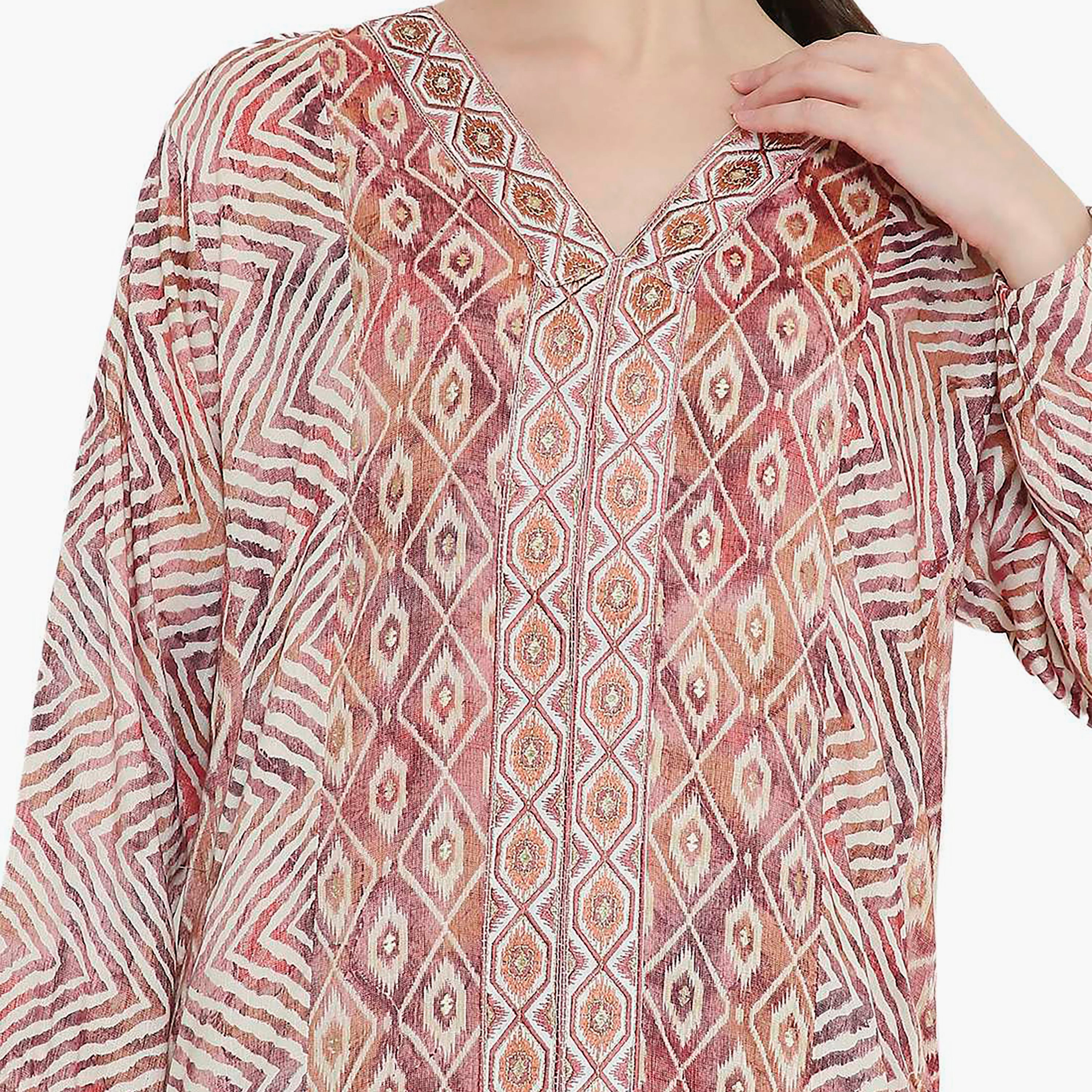 Hana & Sara Chevron Striped and Embroidered Women's Jalabiya-women-arabicclothing-jalabiyas-image-2