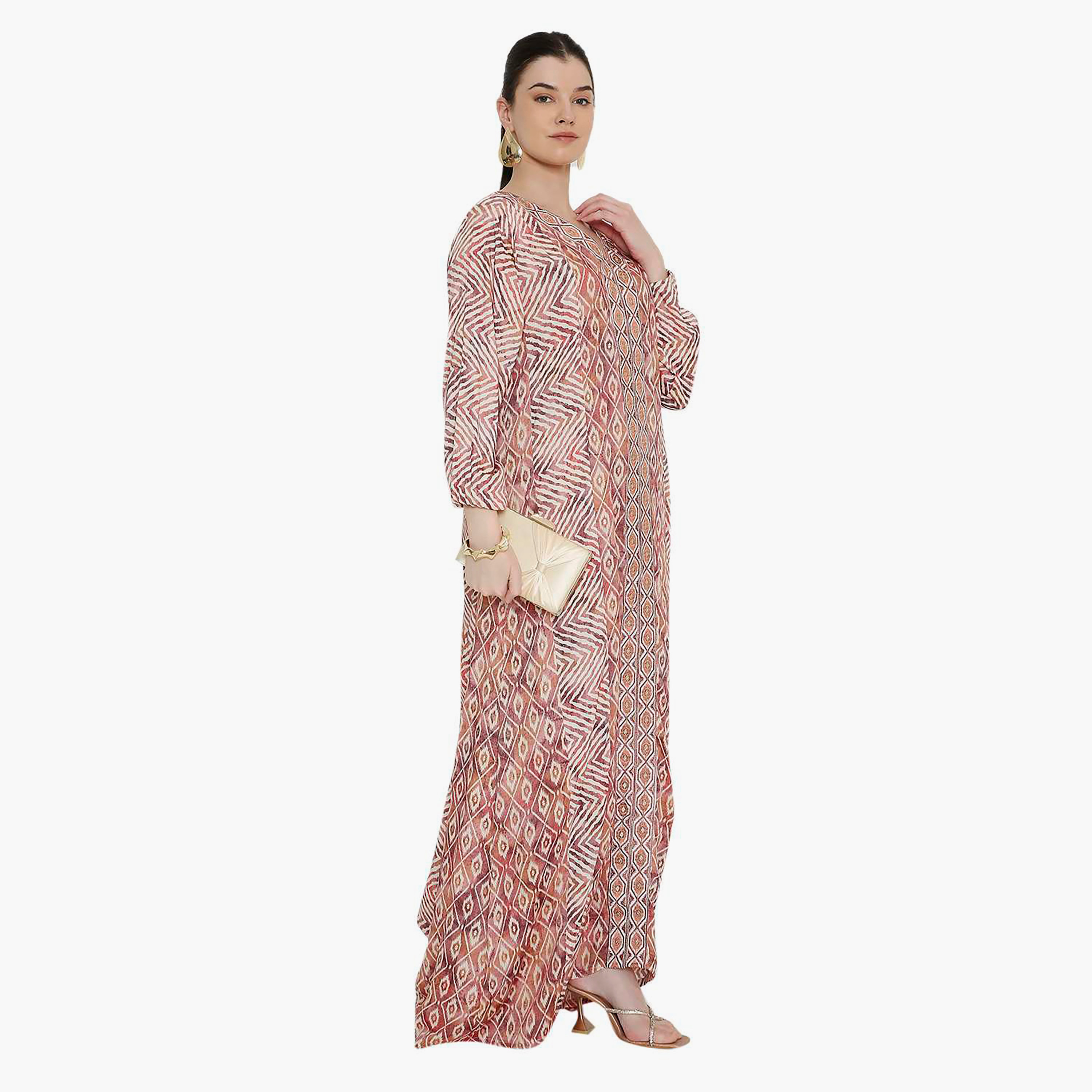 Hana & Sara Chevron Striped and Embroidered Women's Jalabiya-women-arabicclothing-jalabiyas-image-3