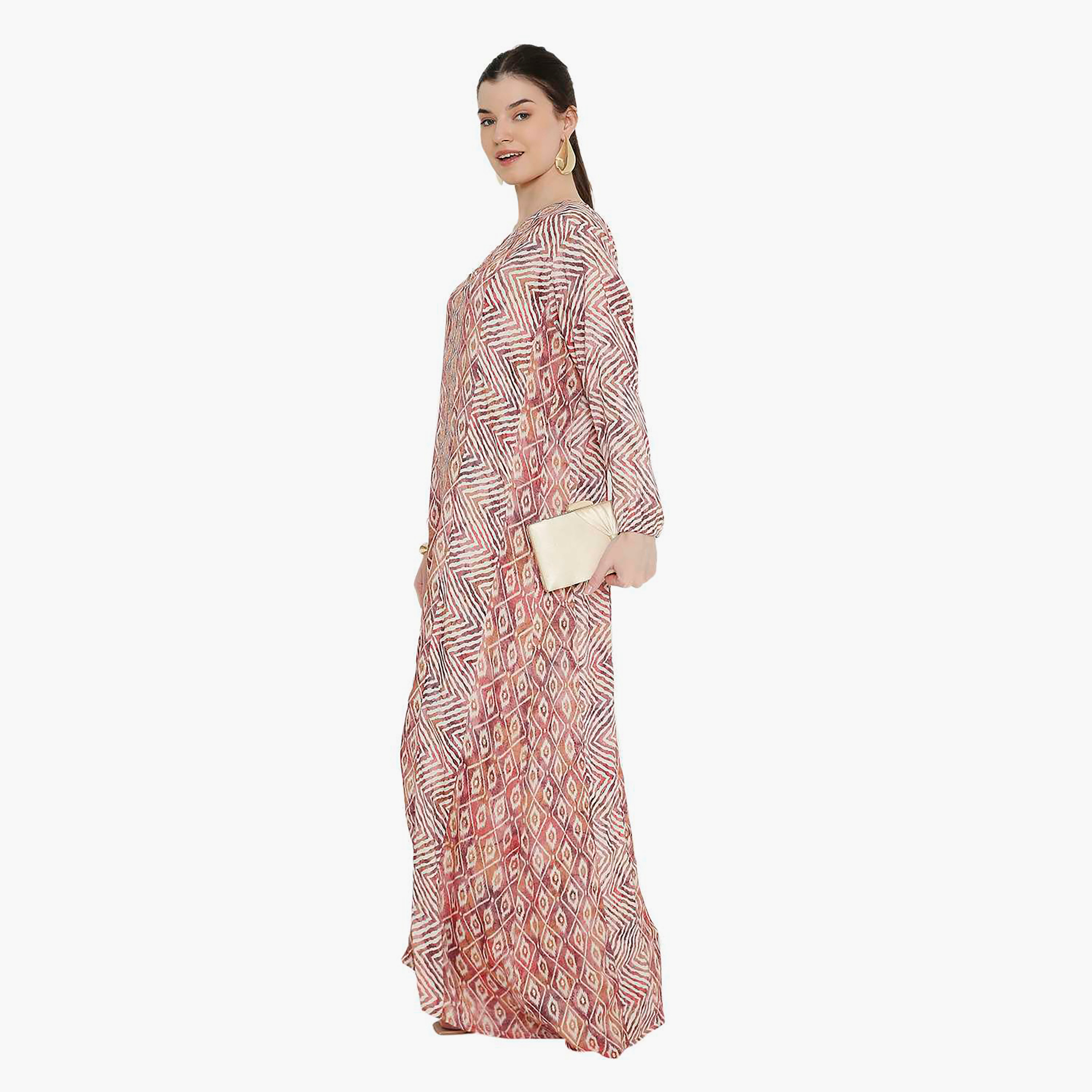 Hana & Sara Chevron Striped and Embroidered Women's Jalabiya-women-arabicclothing-jalabiyas-image-4