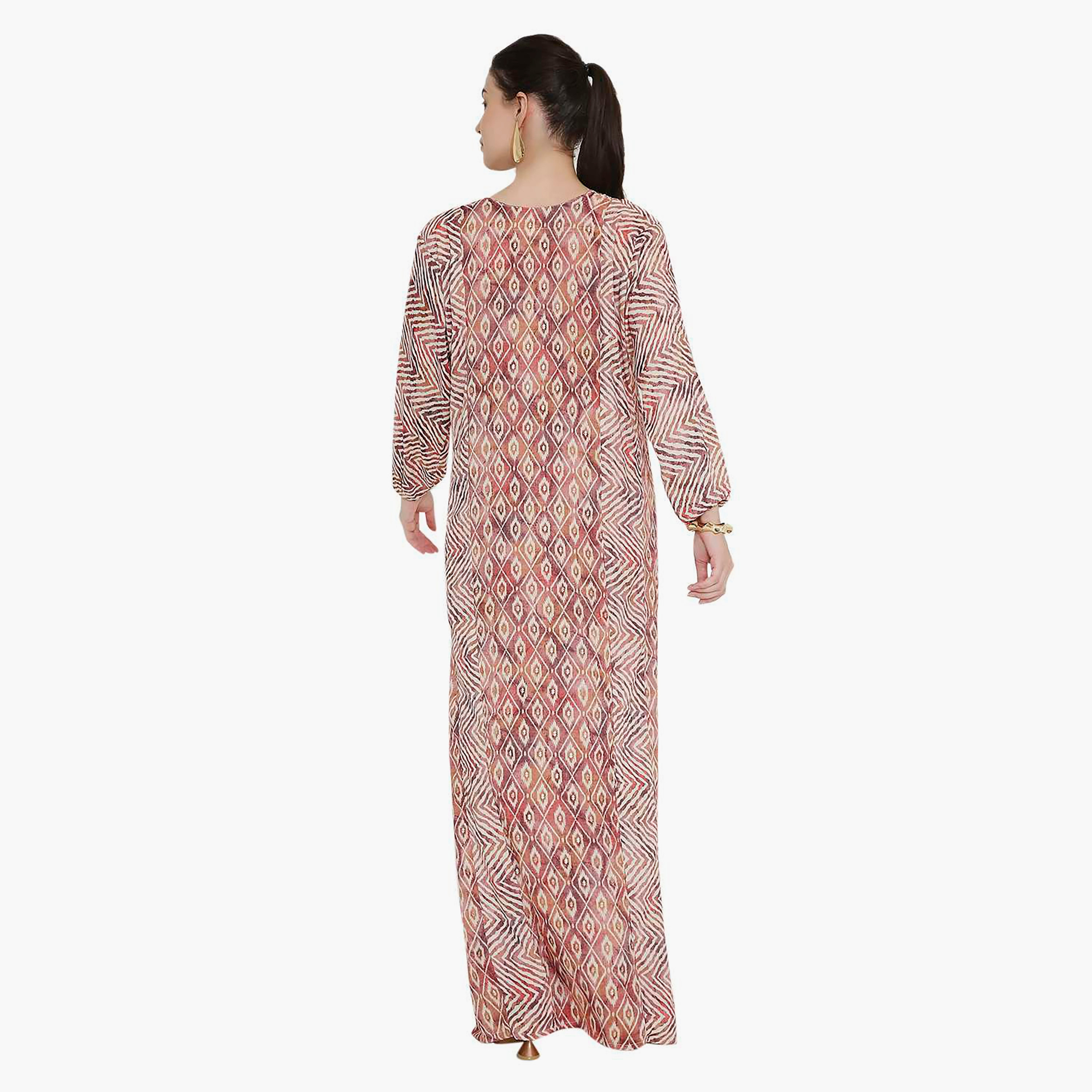 Hana & Sara Chevron Striped and Embroidered Women's Jalabiya-women-arabicclothing-jalabiyas-image-5