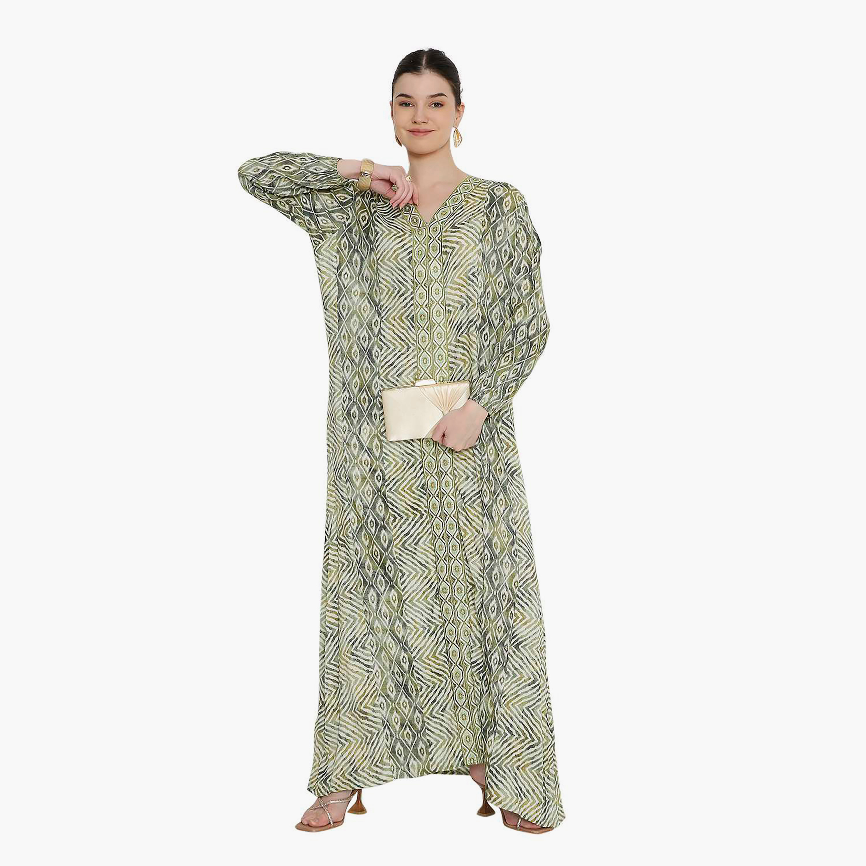 جلابية نسائية مخططة بنقوش شيفرون وتطريز من هانا اند سارة.-women-arabicclothing-jalabiyas-image-16