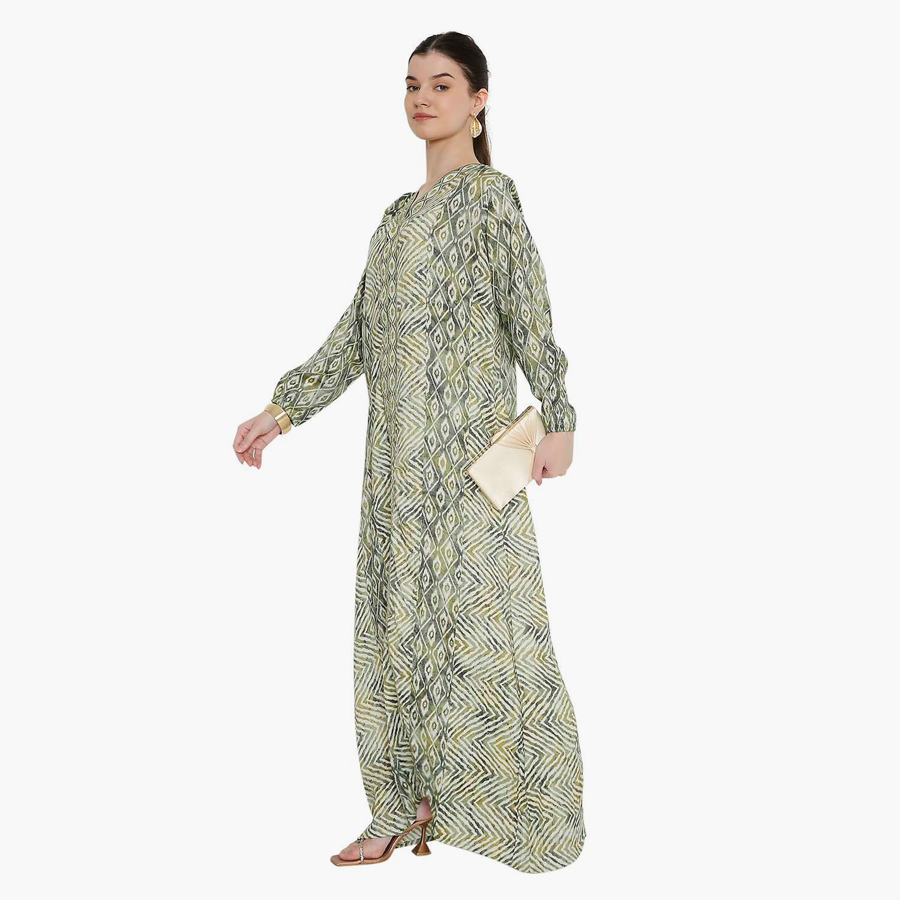 جلابية نسائية مخططة بنقوش شيفرون وتطريز من هانا اند سارة.-women-arabicclothing-jalabiyas-image-19