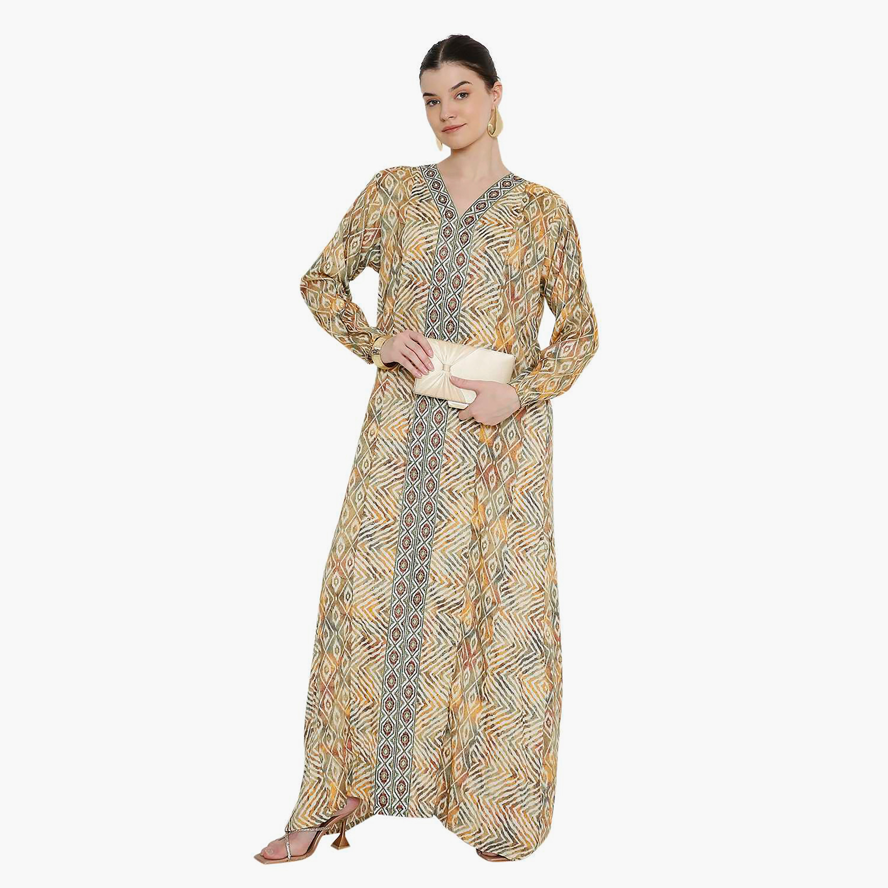 جلابية نسائية مخططة بنقوش شيفرون وتطريز من هانا اند سارة.-women-arabicclothing-jalabiyas-image-11