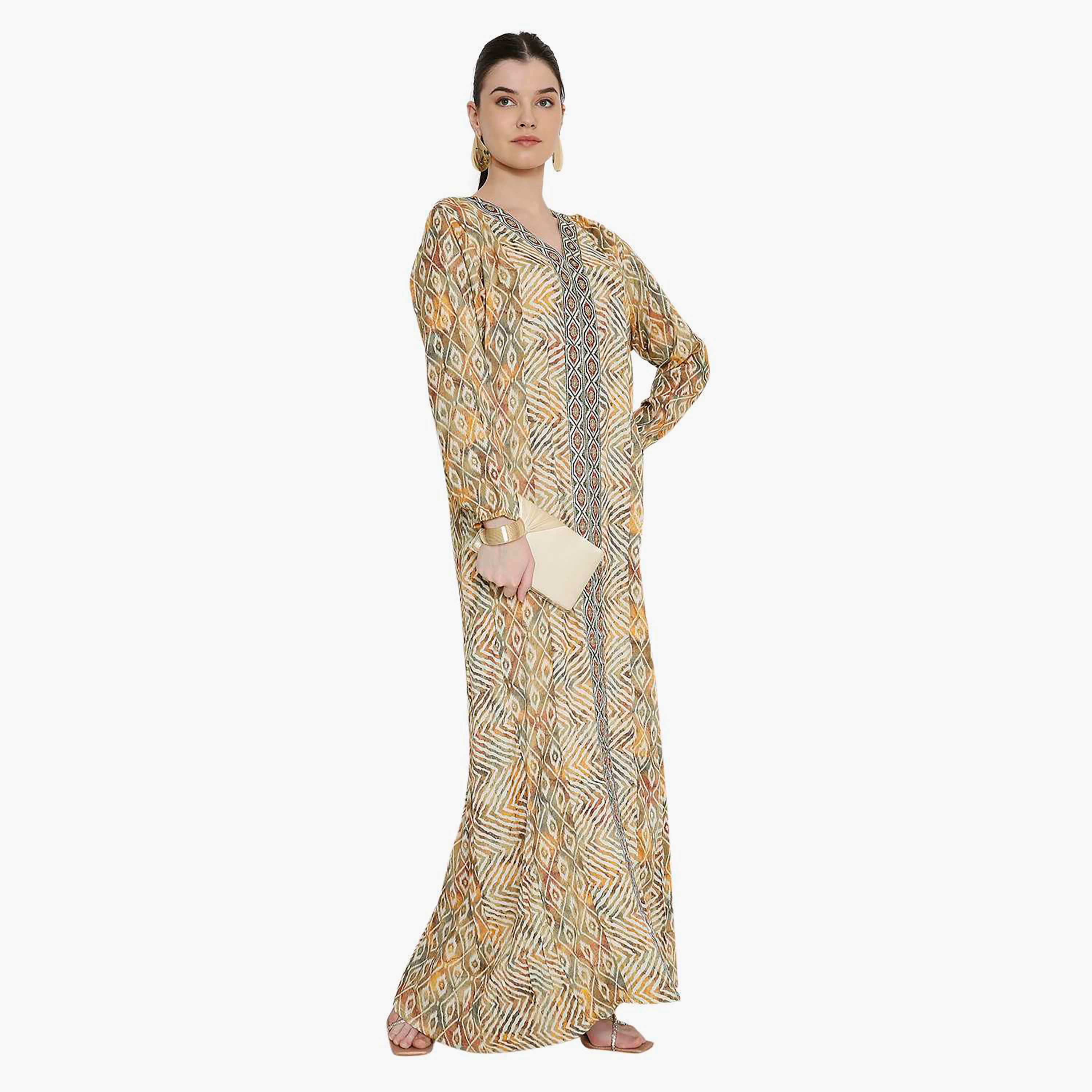 جلابية نسائية مخططة بنقوش شيفرون وتطريز من هانا اند سارة.-women-arabicclothing-jalabiyas-image-13