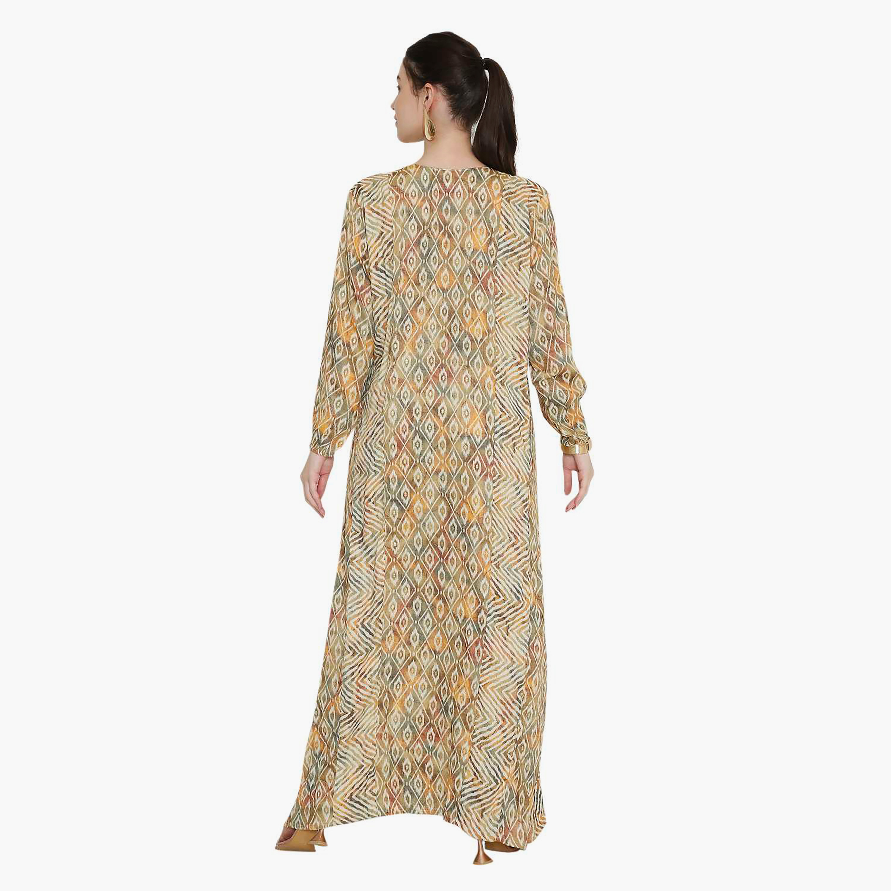 جلابية نسائية مخططة بنقوش شيفرون وتطريز من هانا اند سارة.-women-arabicclothing-jalabiyas-image-15
