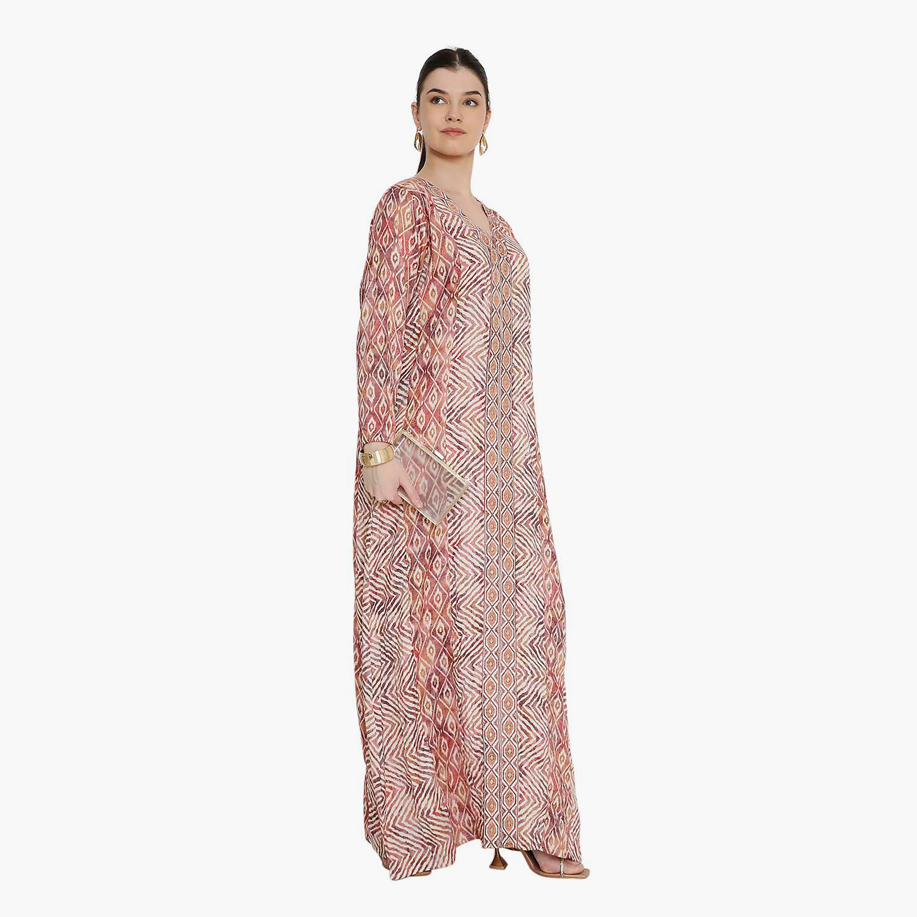 جلابية نسائية مخططة بنقوش شيفرون وتطريز من هانا اند سارة.-women-arabicclothing-jalabiyas-image-3