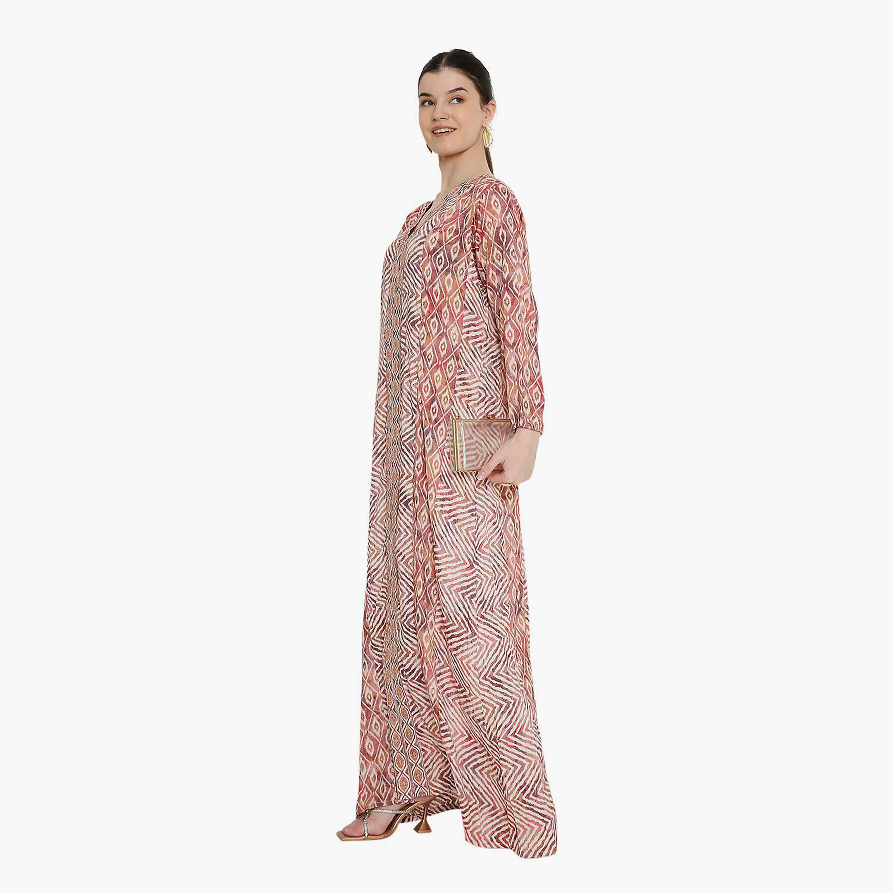 جلابية نسائية مخططة بنقوش شيفرون وتطريز من هانا اند سارة.-women-arabicclothing-jalabiyas-image-4