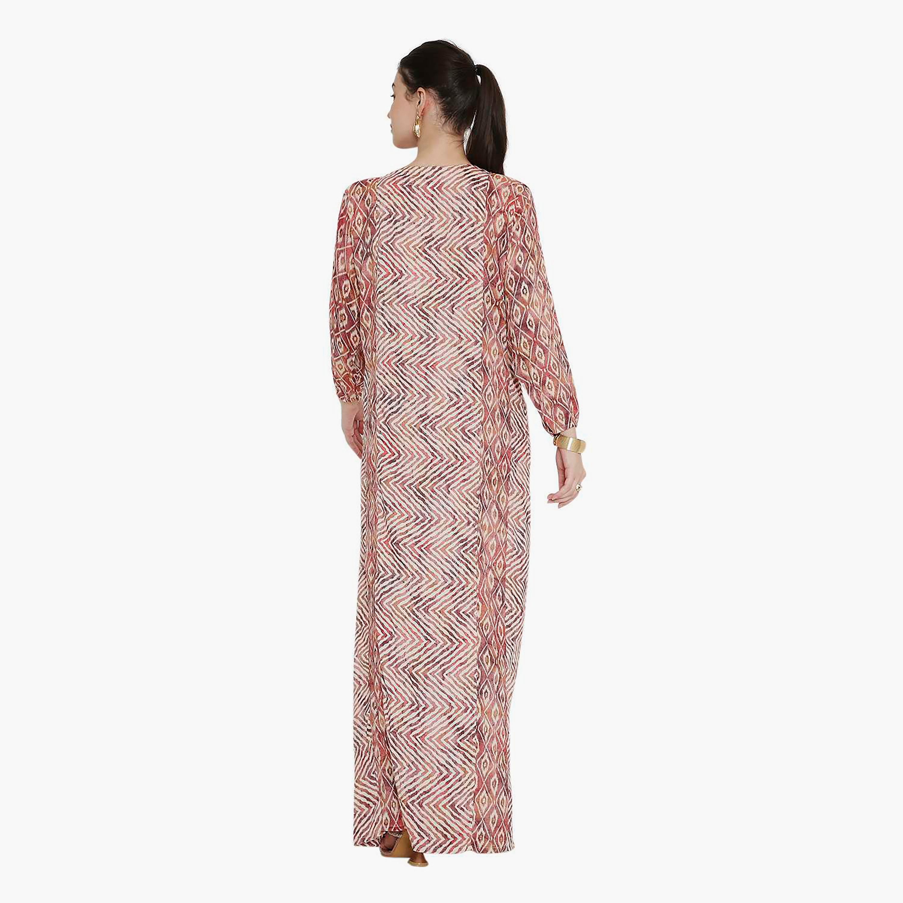 جلابية نسائية مخططة بنقوش شيفرون وتطريز من هانا اند سارة.-women-arabicclothing-jalabiyas-image-5