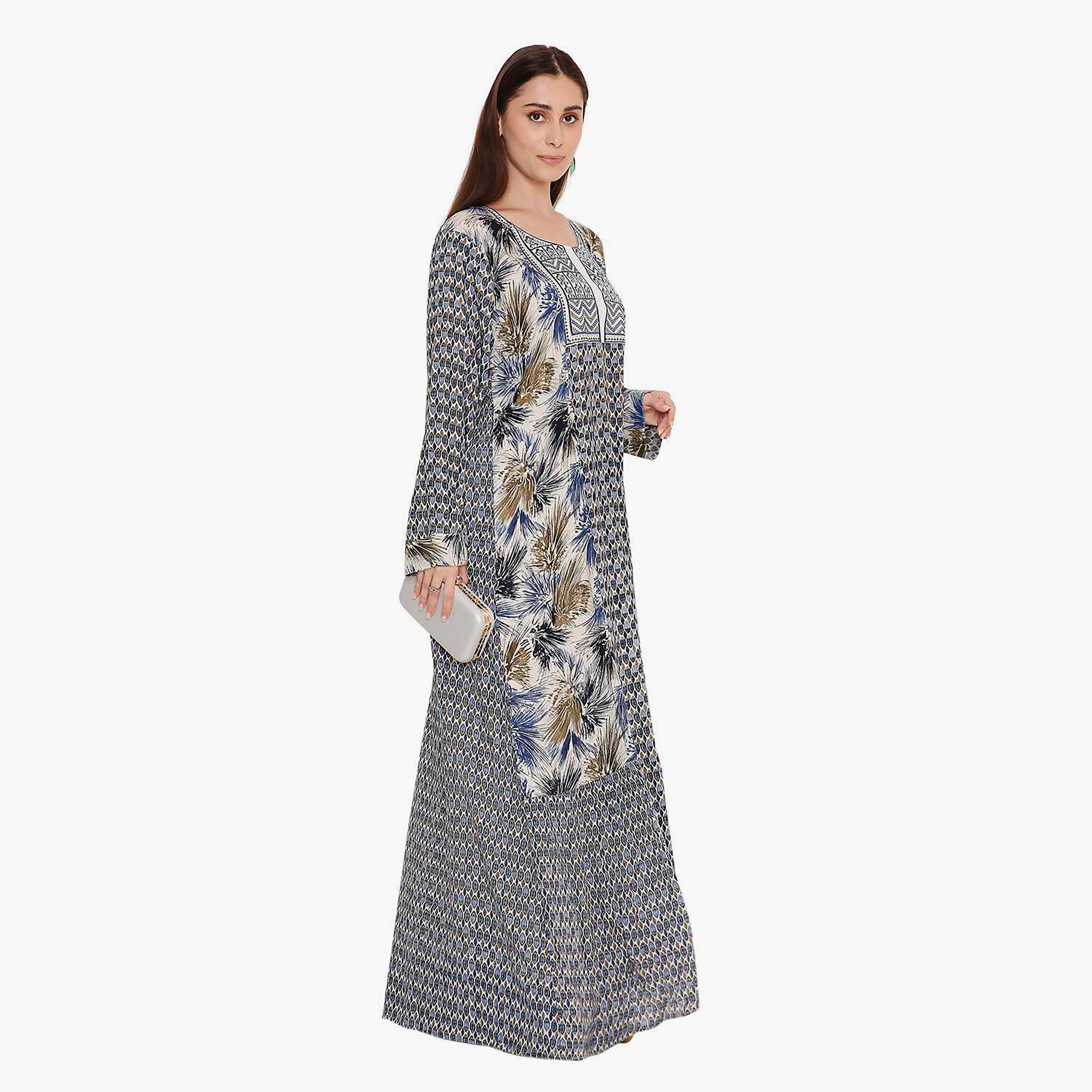 جلابية نسائية بطبعة هندسية وتطريز على الصدر من هانا اند سارة.-women-arabicclothing-jalabiyas-image-3