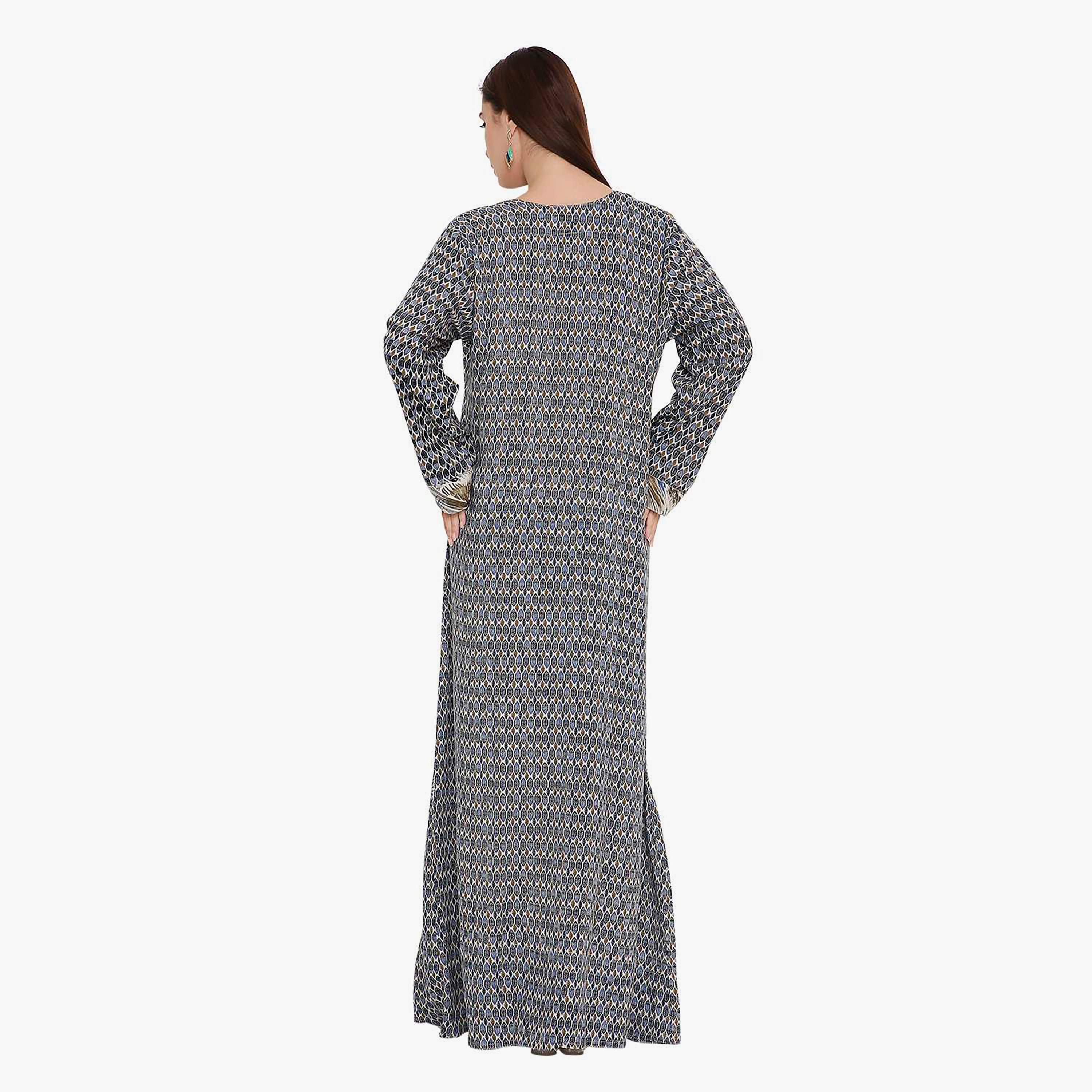 جلابية نسائية بطبعة هندسية وتطريز على الصدر من هانا اند سارة.-women-arabicclothing-jalabiyas-image-5