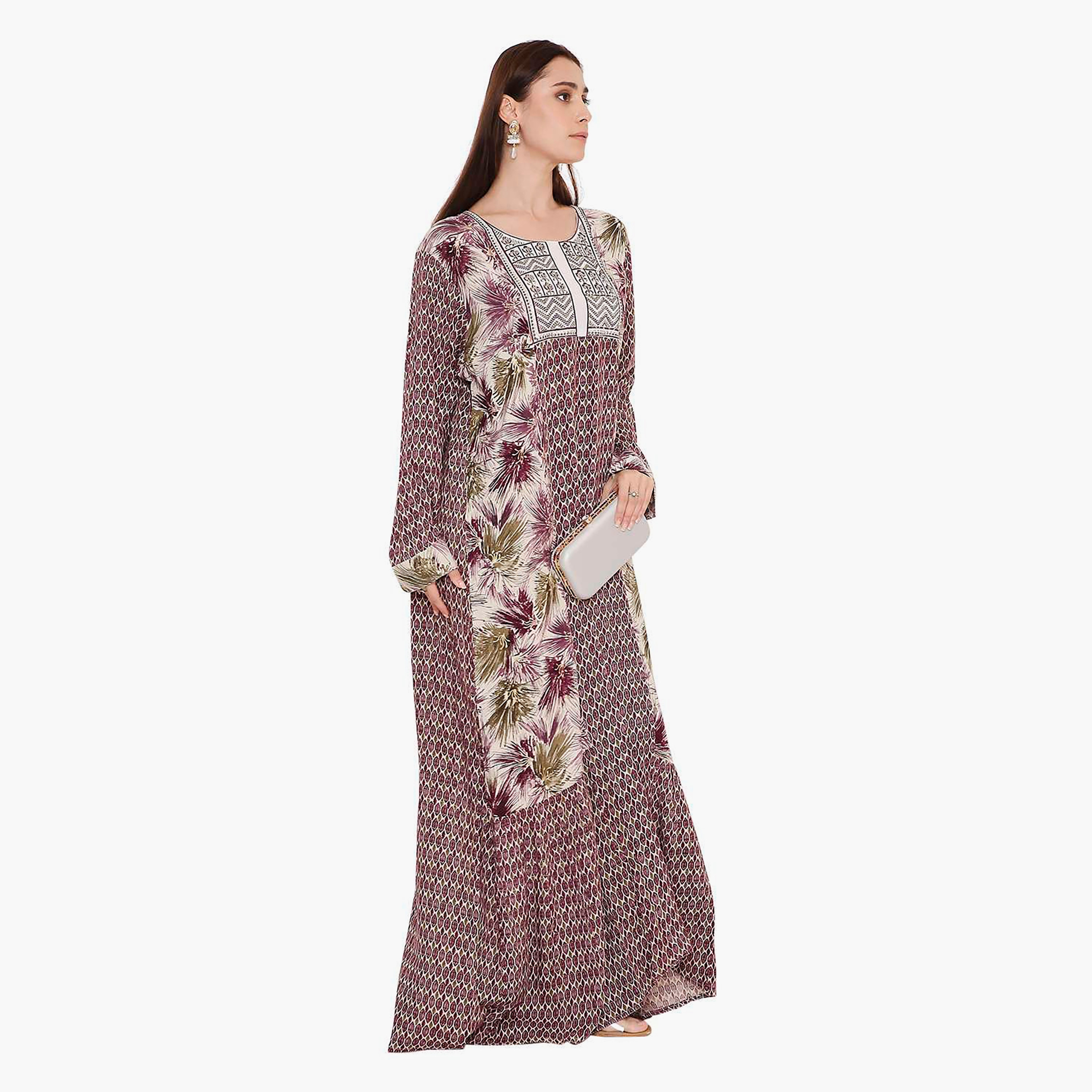 جلابية نسائية بطبعة هندسية وتطريز على الصدر من هانا اند سارة.-women-arabicclothing-jalabiyas-image-8