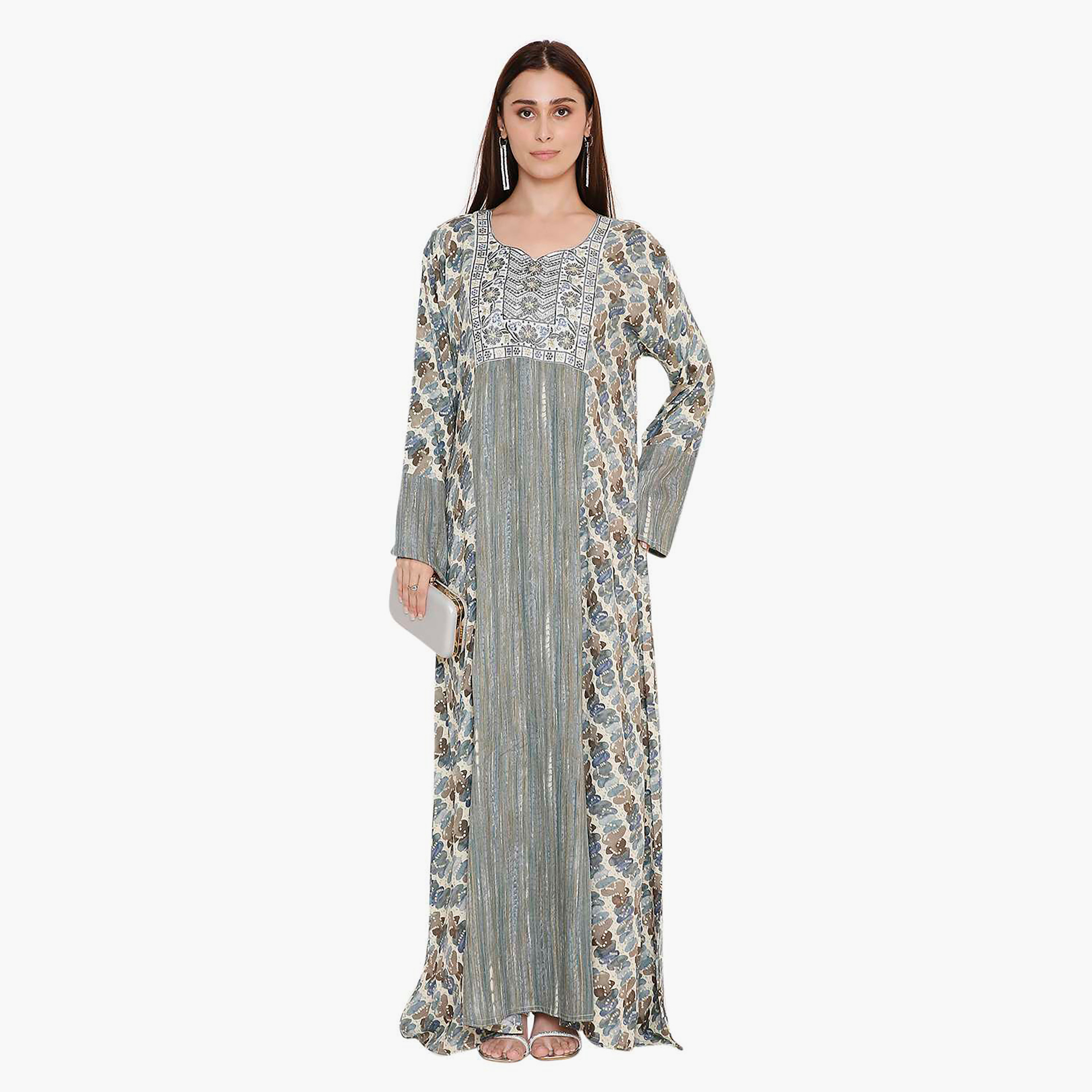 Hana & Sara Printed and Embroidered Yoke Women's Jalabiya-women-arabicclothing-jalabiyas-image-1