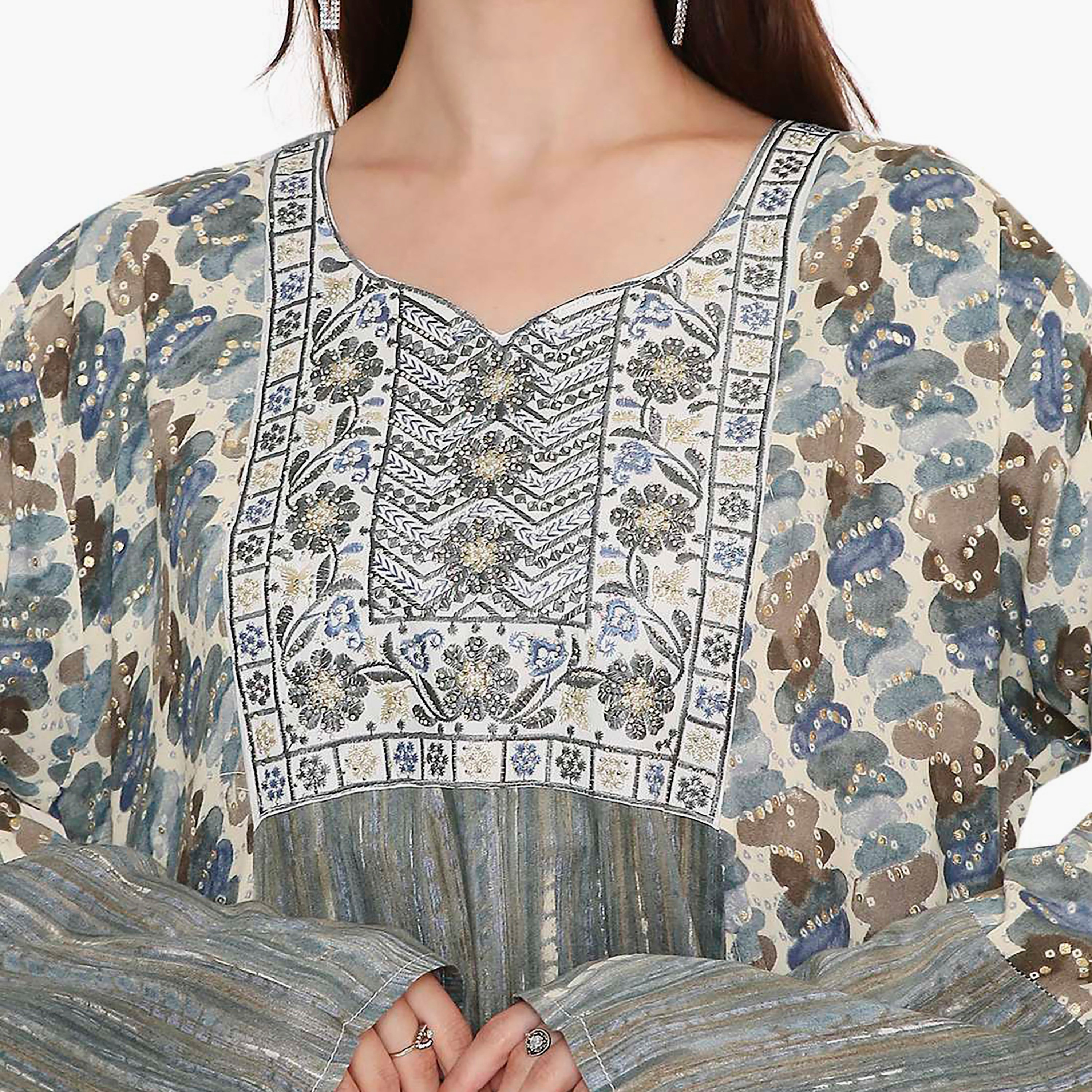 جلابية نسائية مطبوعة ومطرزة على الصدر من هانا اند سارة.-women-arabicclothing-jalabiyas-image-2