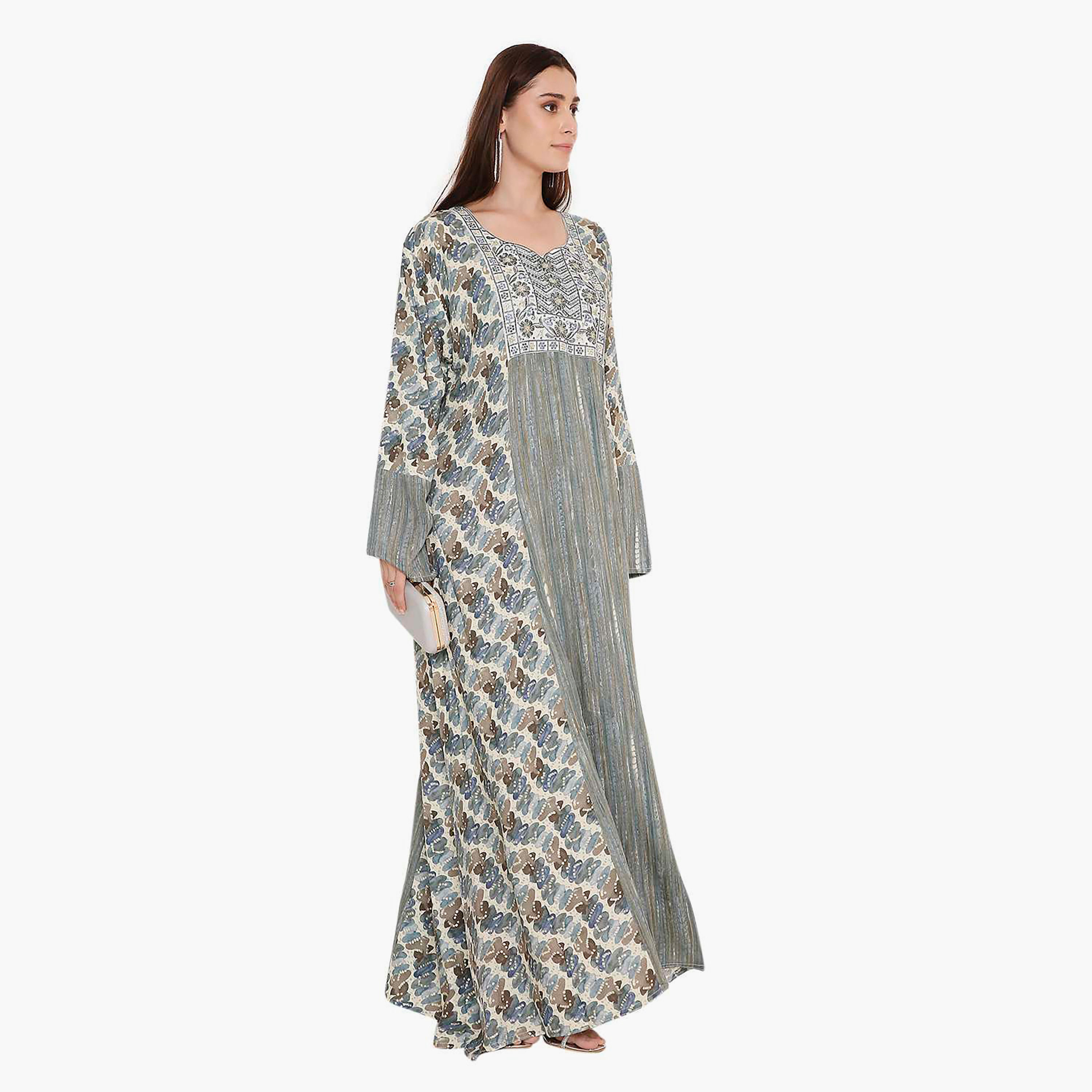 جلابية نسائية مطبوعة ومطرزة على الصدر من هانا اند سارة.-women-arabicclothing-jalabiyas-image-3