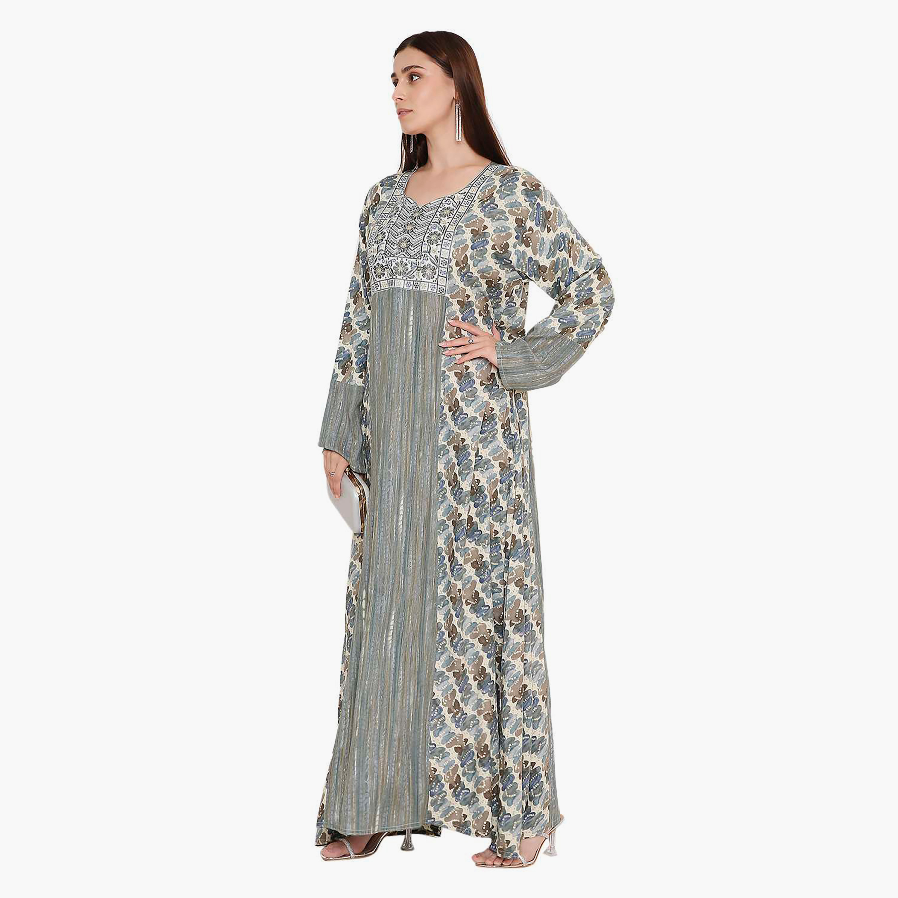 جلابية نسائية مطبوعة ومطرزة على الصدر من هانا اند سارة.-women-arabicclothing-jalabiyas-image-4