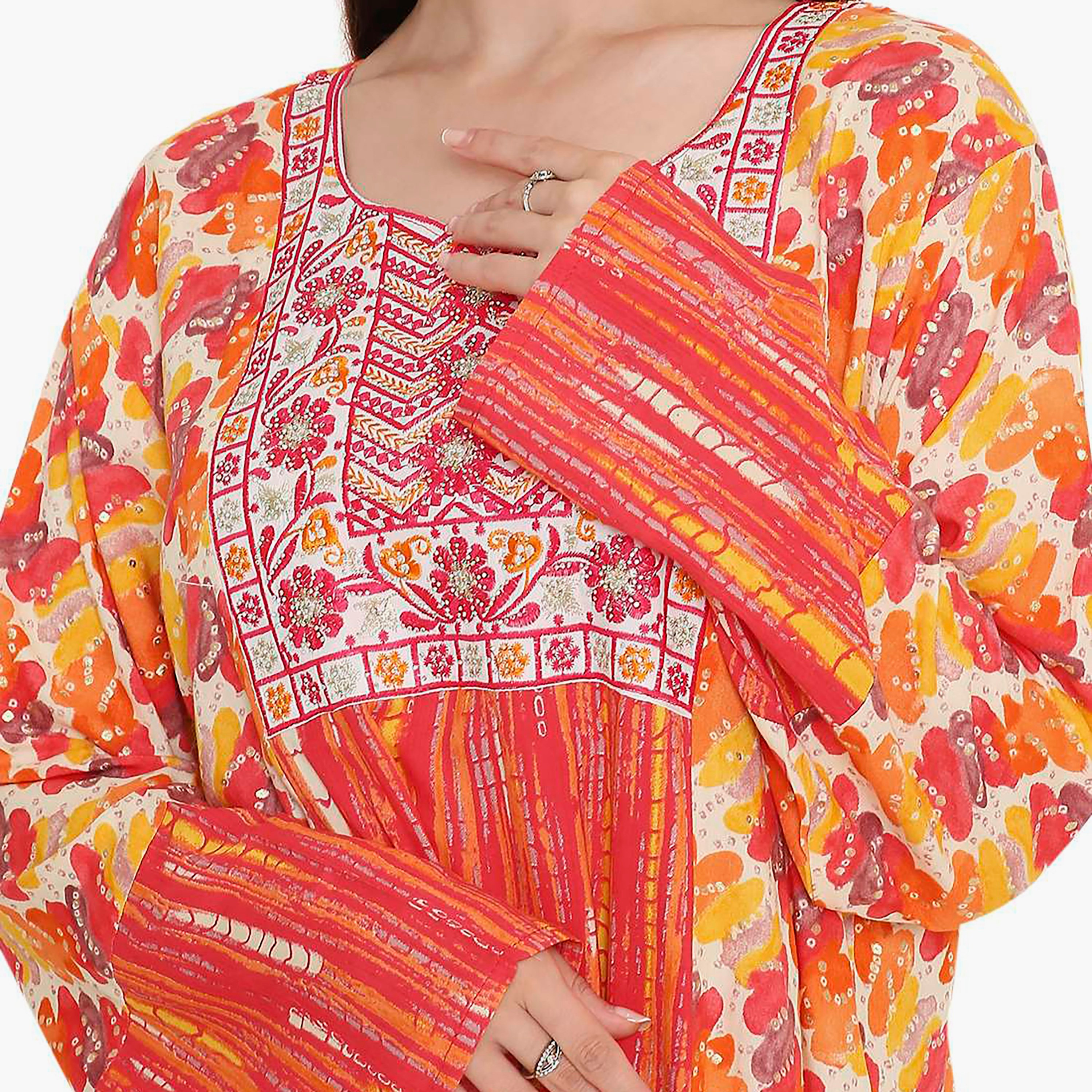 جلابية نسائية مطبوعة ومطرزة على الصدر من هانا اند سارة.-women-arabicclothing-jalabiyas-image-7