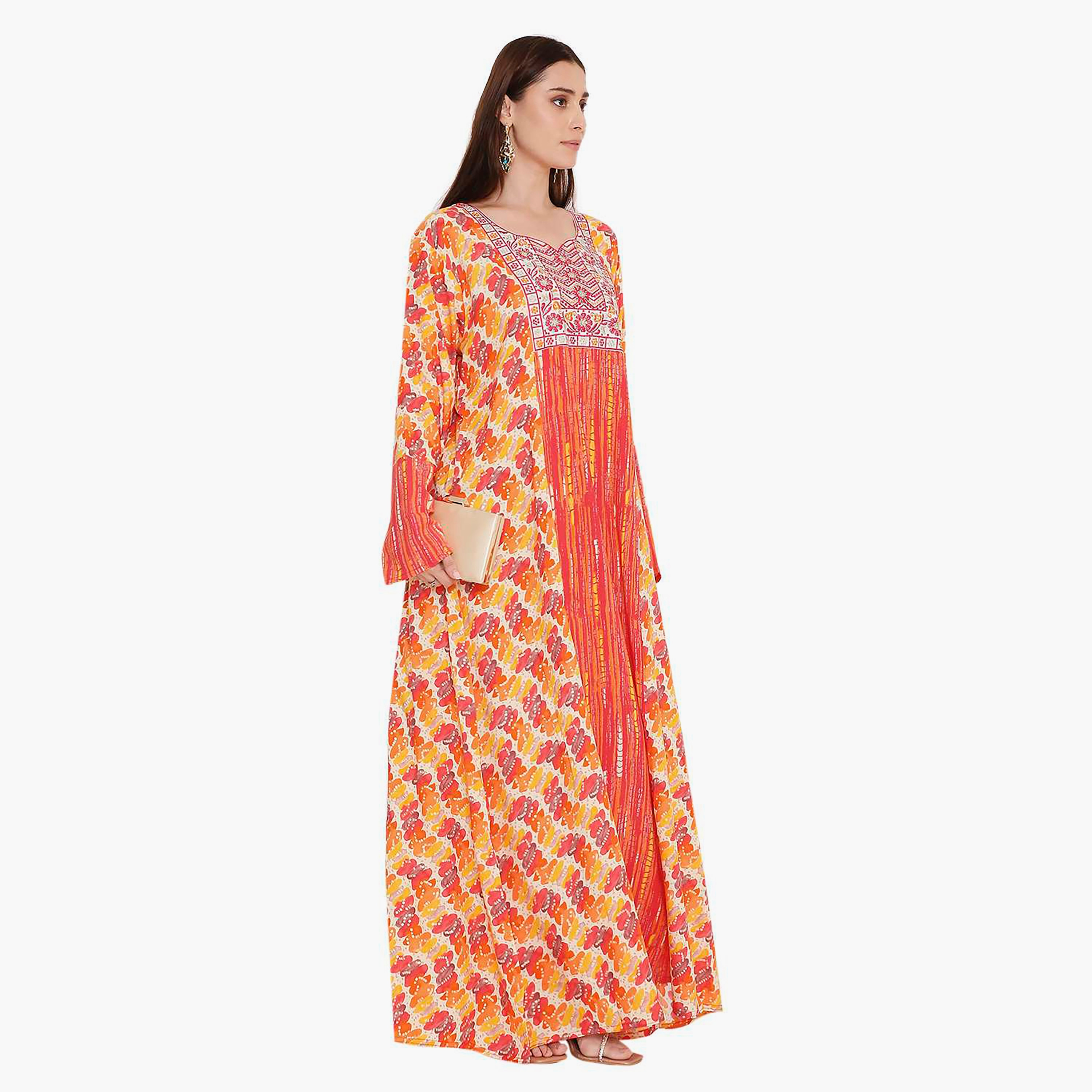 جلابية نسائية مطبوعة ومطرزة على الصدر من هانا اند سارة.-women-arabicclothing-jalabiyas-image-8