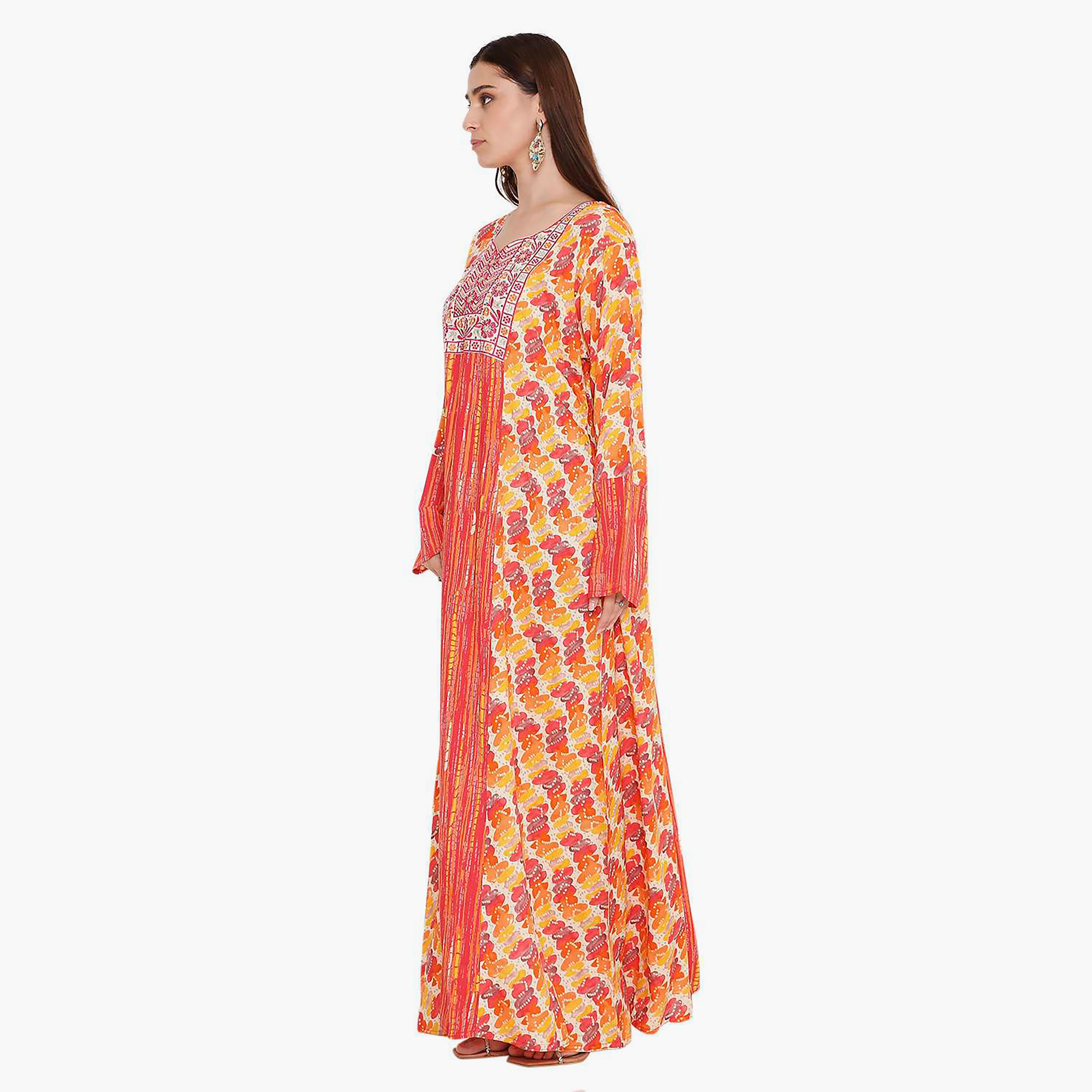 جلابية نسائية مطبوعة ومطرزة على الصدر من هانا اند سارة.-women-arabicclothing-jalabiyas-image-9