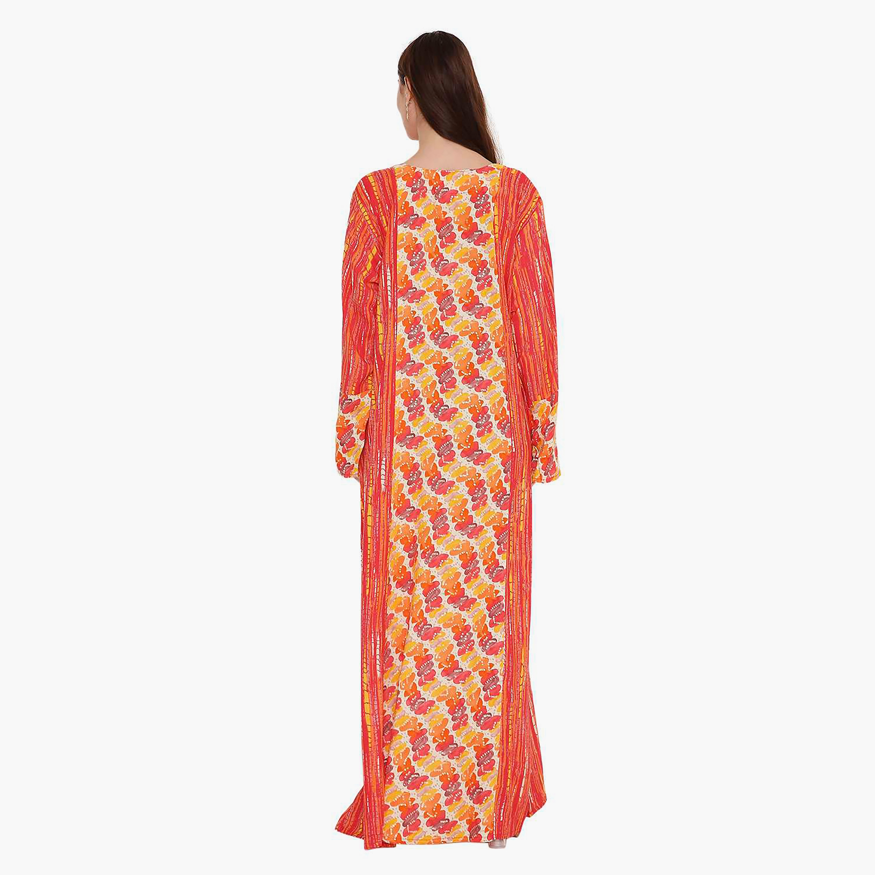 جلابية نسائية حمراء مطبوعة ومطرزة على الصدر من هانا اند سارة.-women-arabicclothing-jalabiyas-image-5