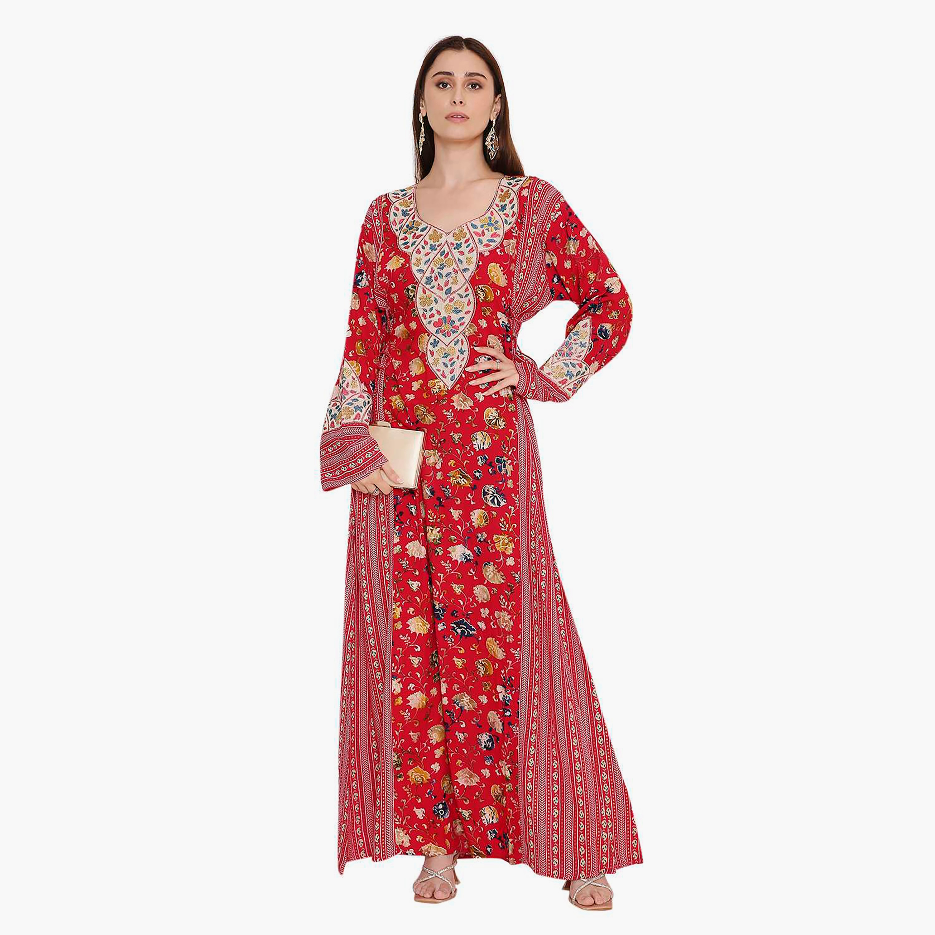 جلابية نسائية بطبعة زهور وتطريز من هانا اند سارة.-women-arabicclothing-jalabiyas-image-1